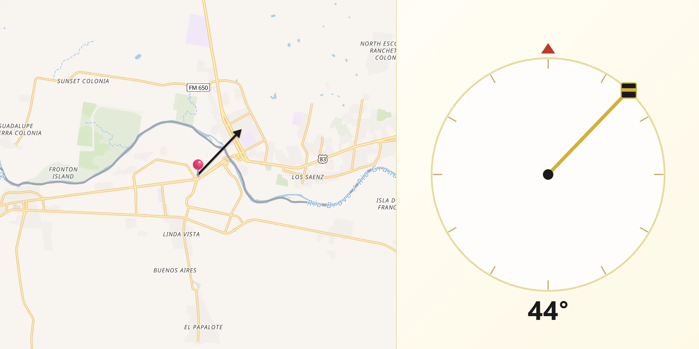 Dirección de la Qibla desde Ciudad Miguel Alemán