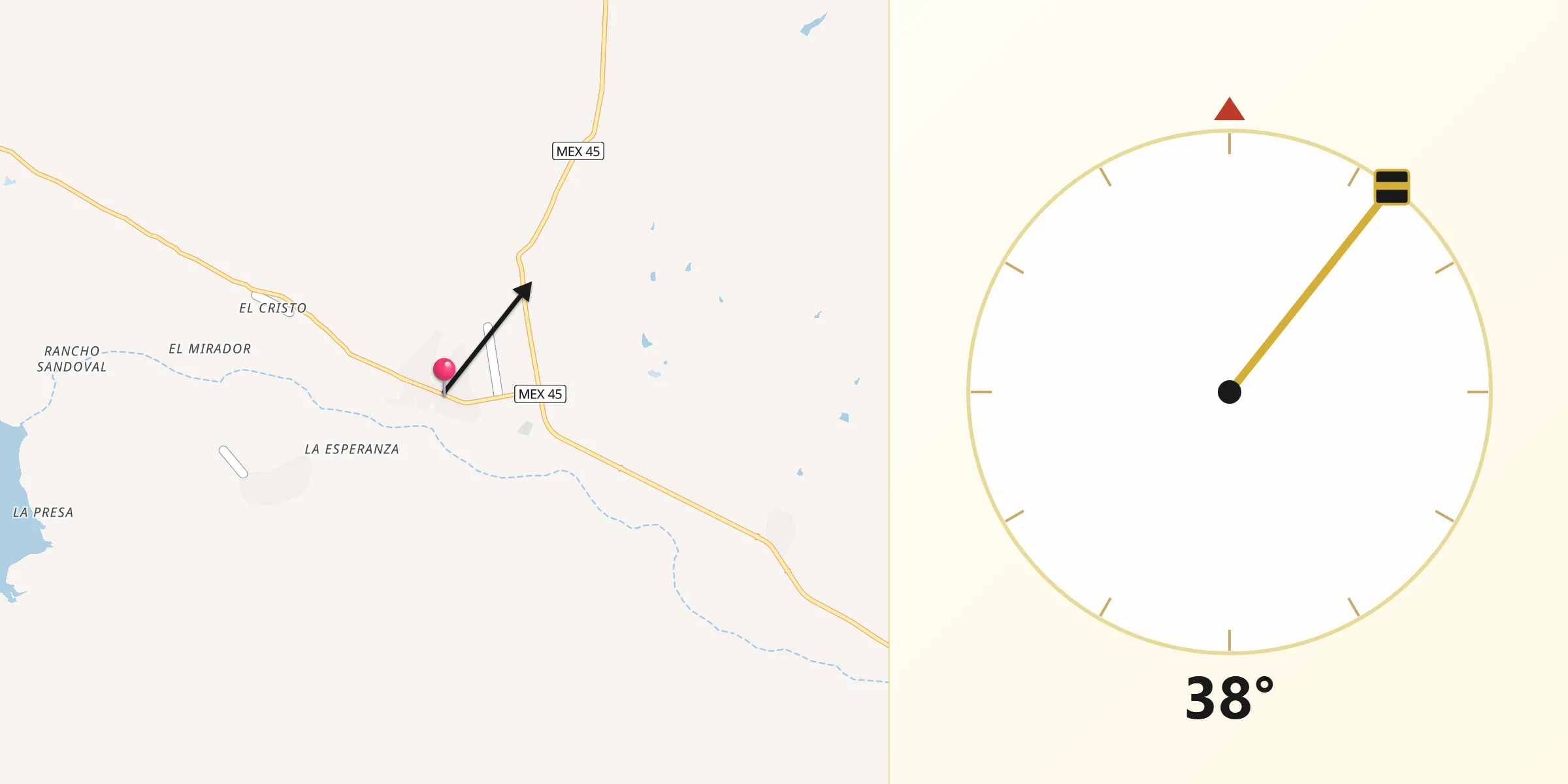 Dirección de la Qibla desde Villa Ocampo