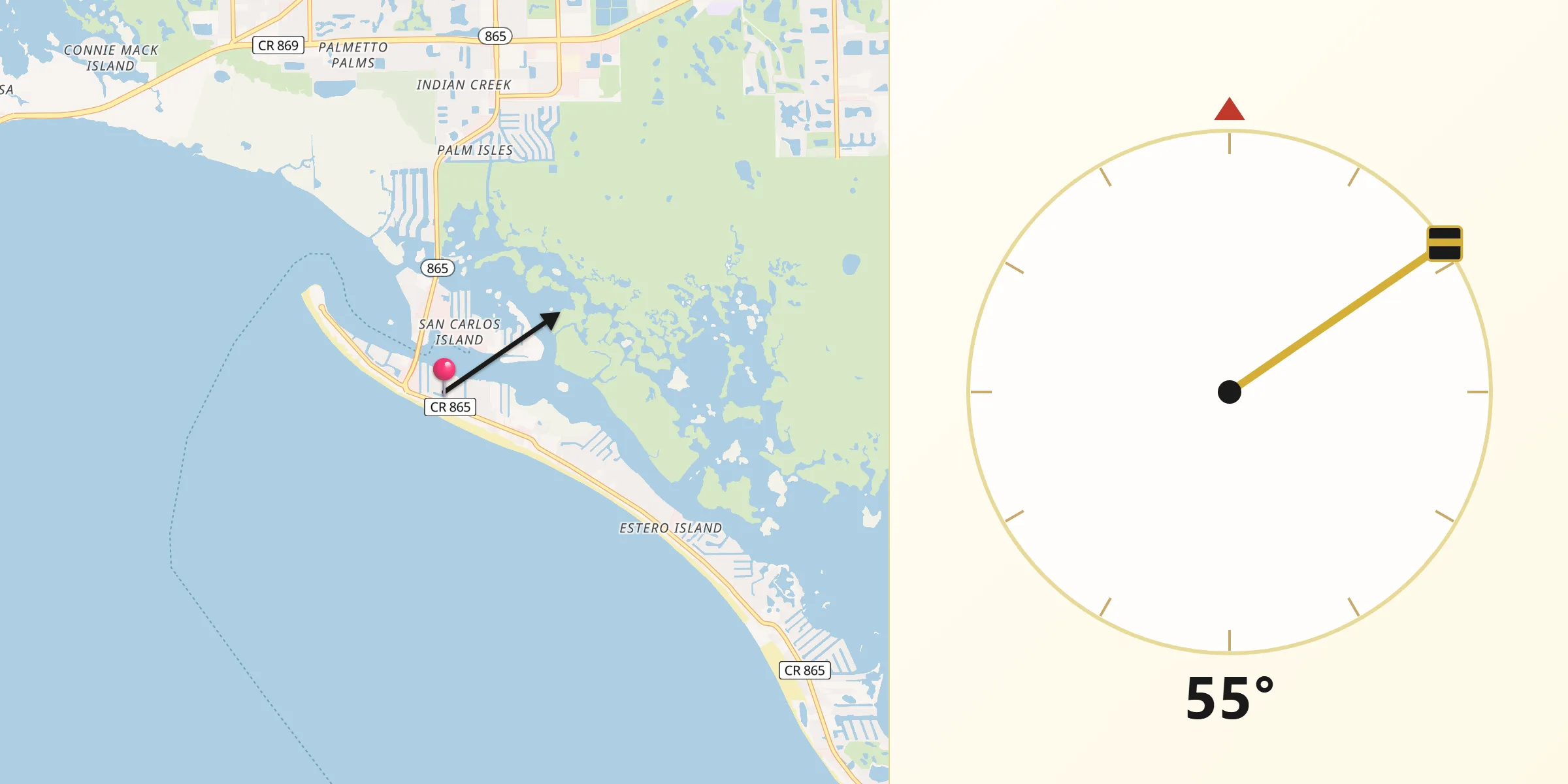Qibla Direction from Fort Myers Beach