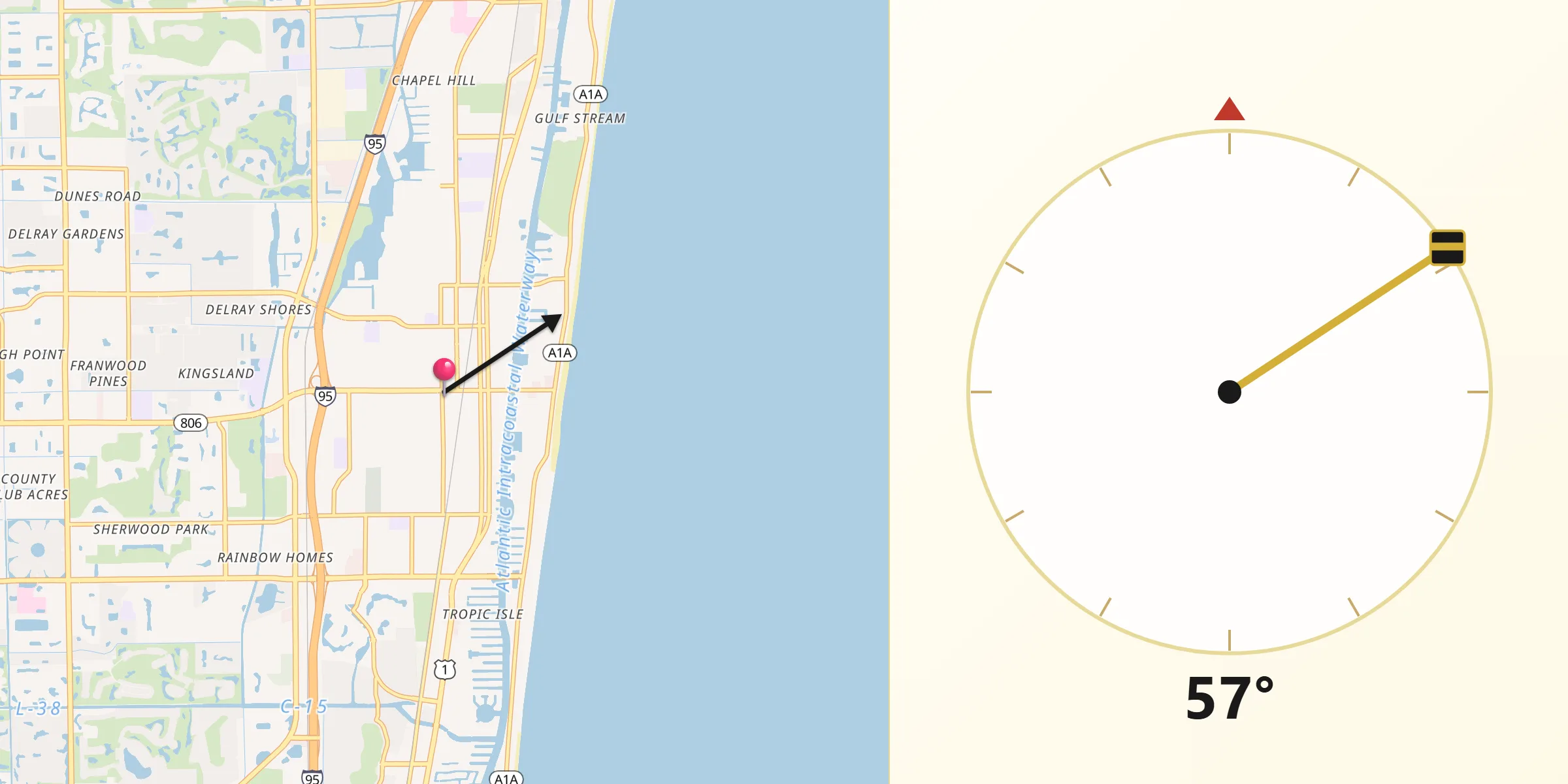 Qibla Direction from Delray Beach