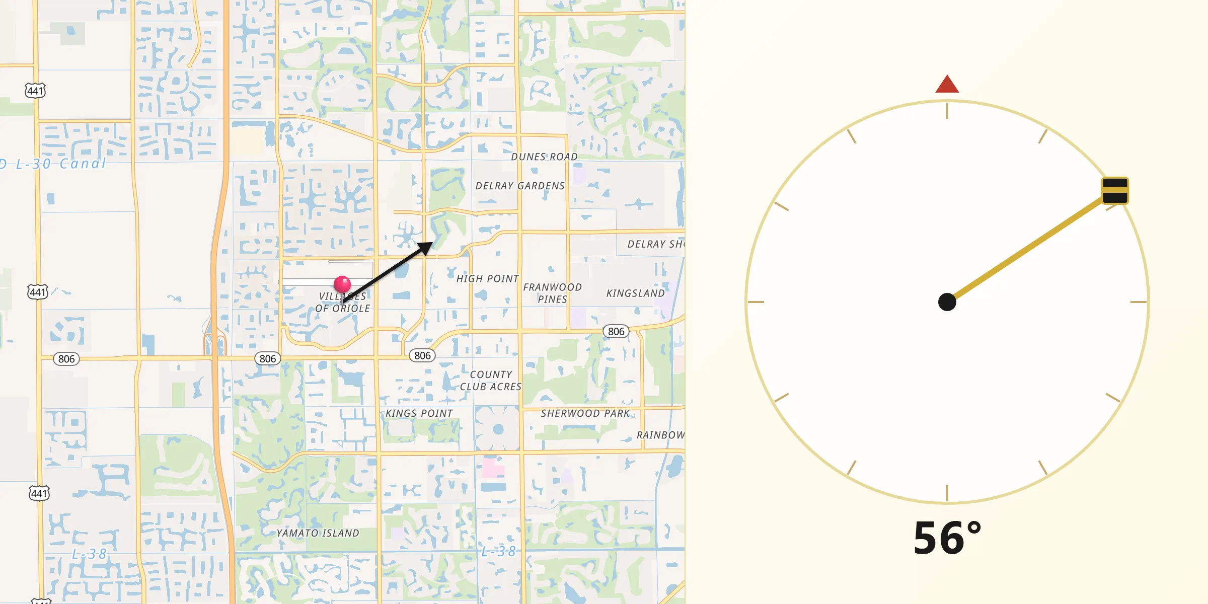 Qibla Direction from Villages of Oriole