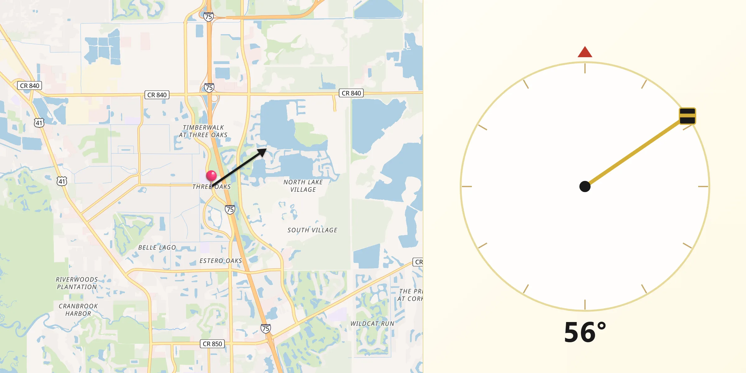 Qibla Direction from Three Oaks