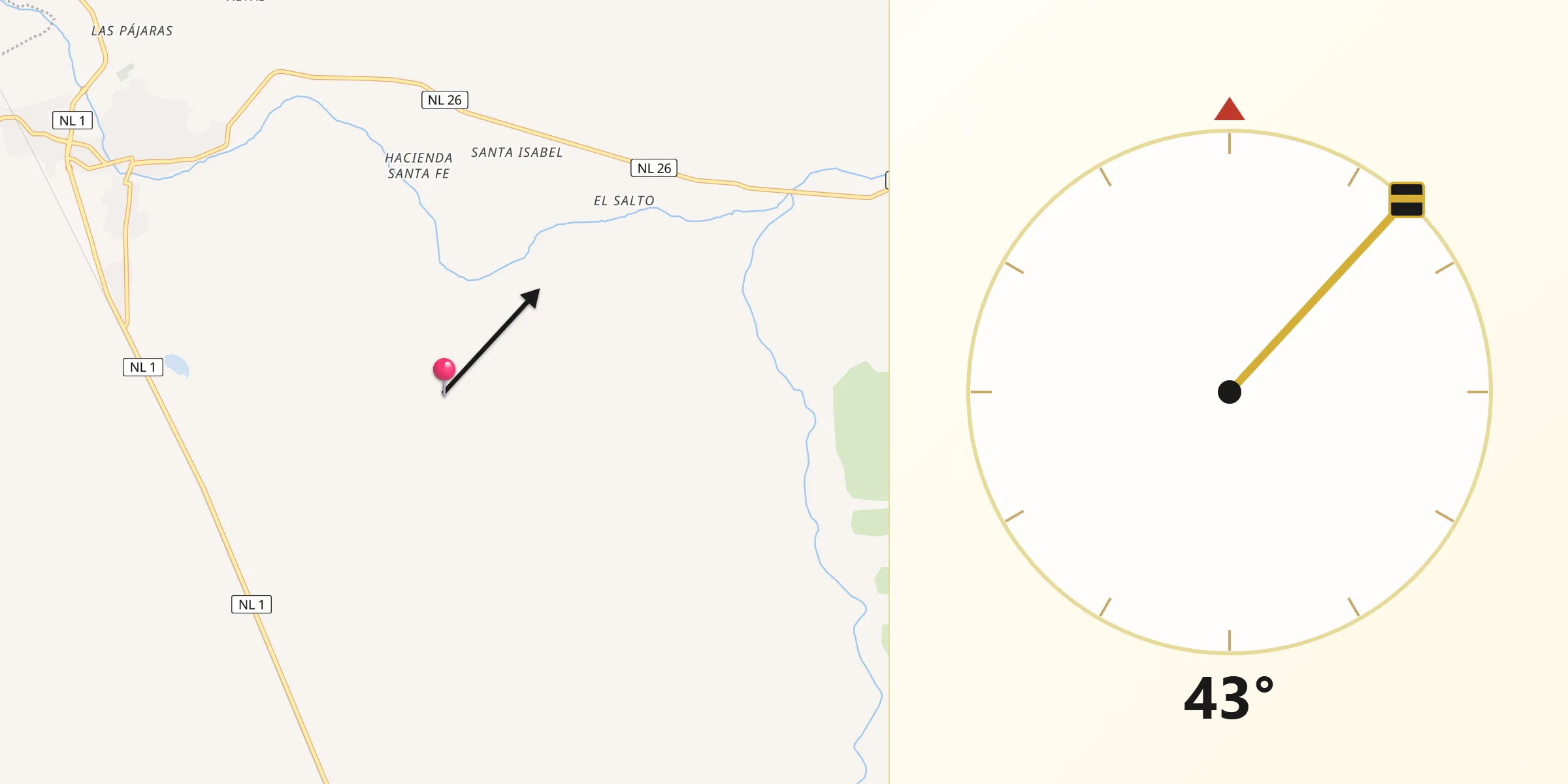 Dirección de la Qibla desde Villaldama
