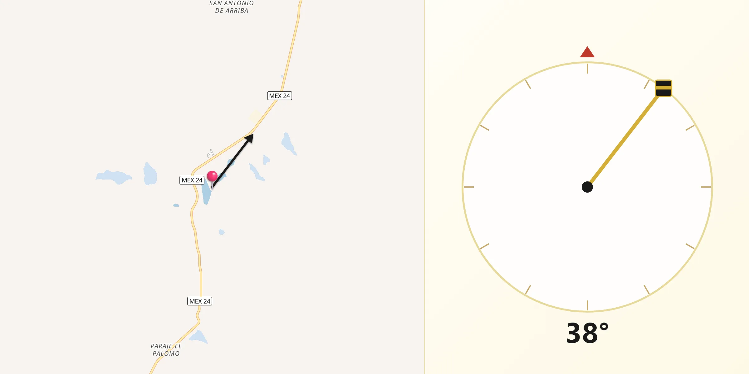 Dirección de la Qibla desde Ejido El Vergel