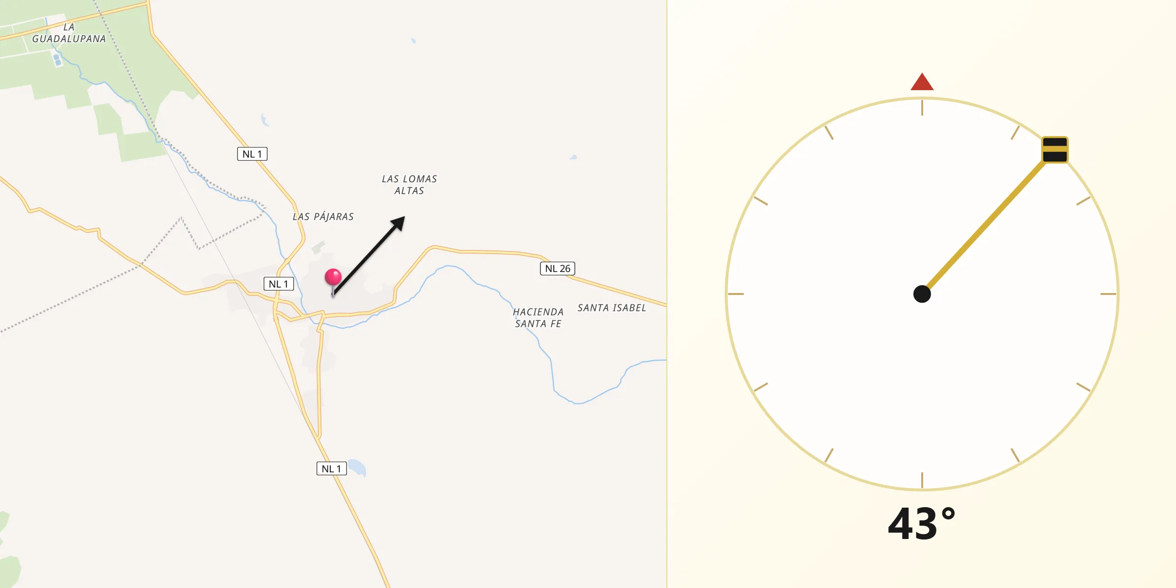 Dirección de la Qibla desde Ciudad de Villaldama