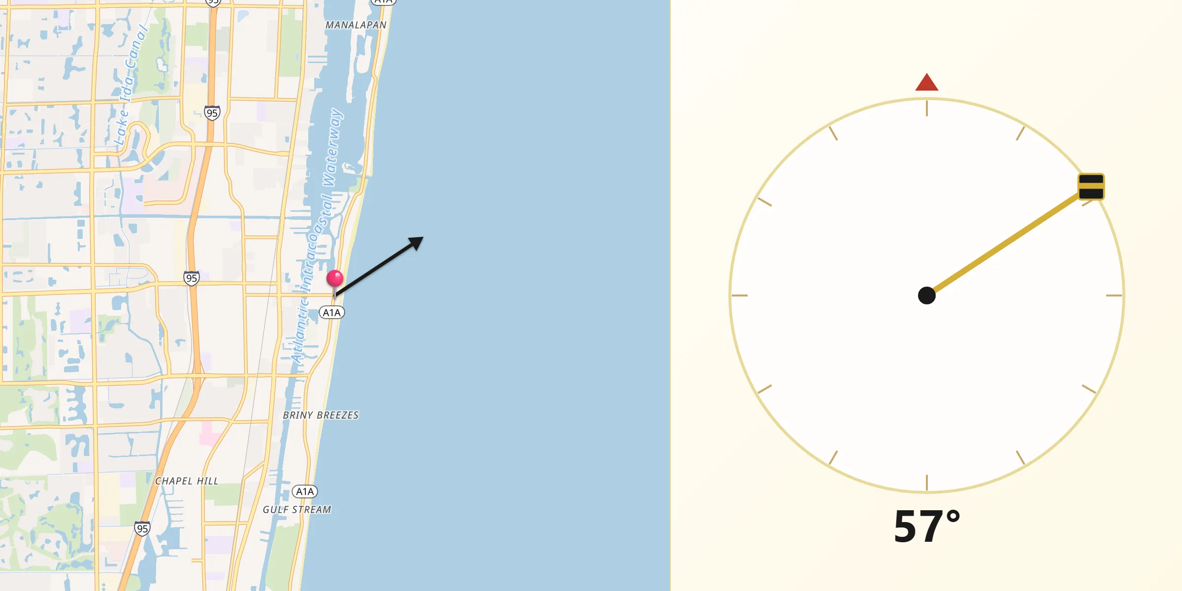 Qibla Direction from Ocean Ridge
