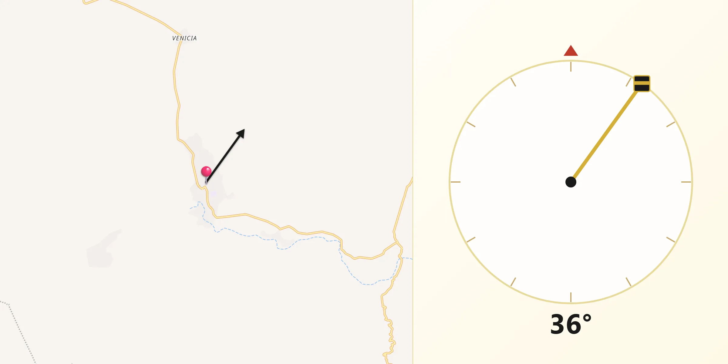 Dirección de la Qibla desde Agua Caliente Grande (De Gastélum)
