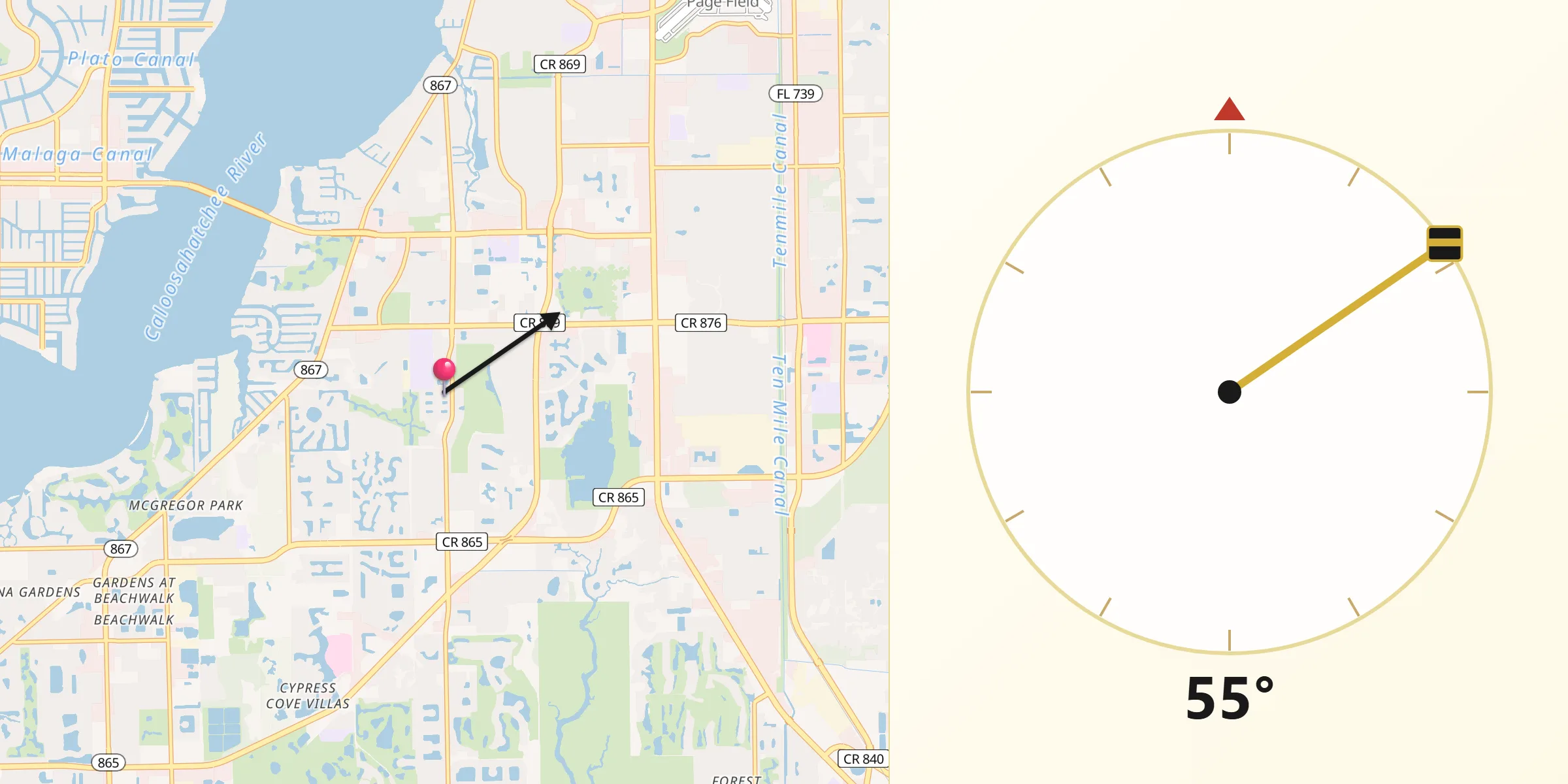 Qibla Direction from Cypress Lake