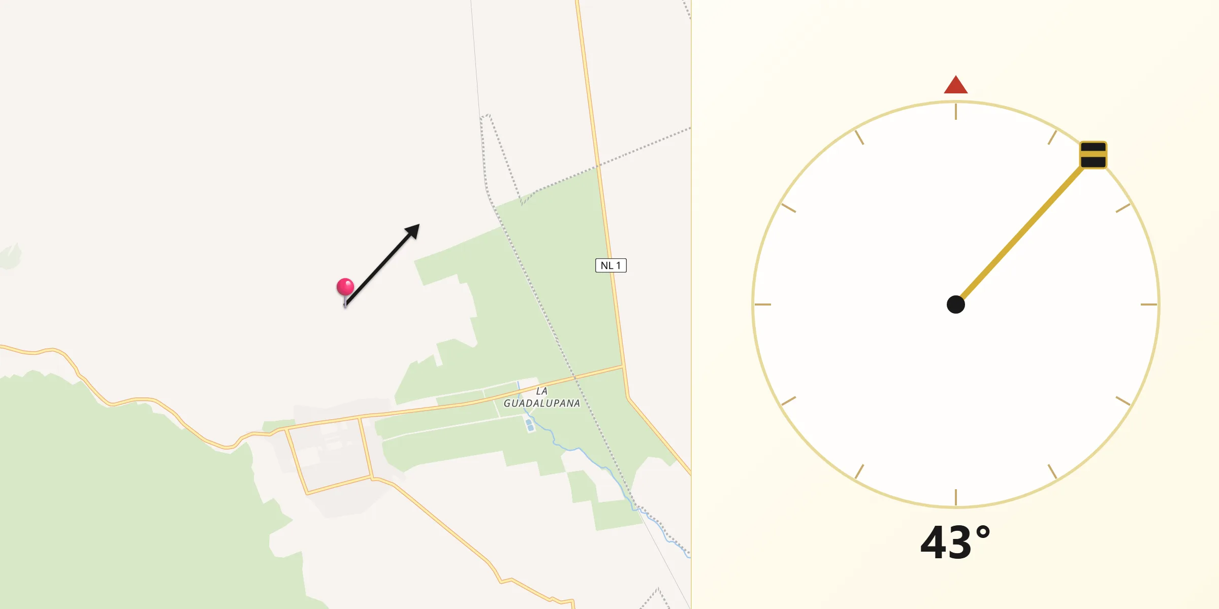 Dirección de la Qibla desde Bustamante