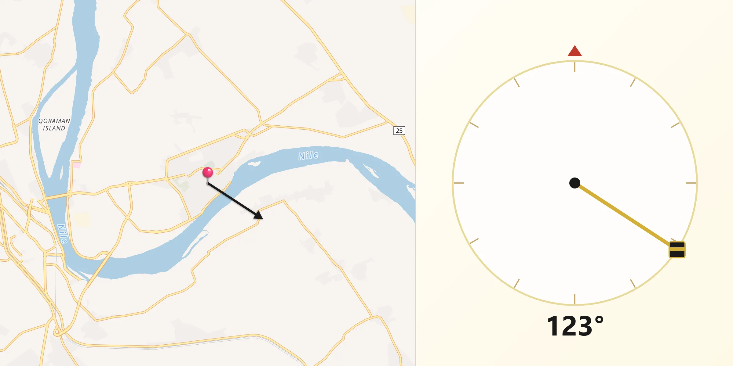 Direction vers la Qibla depuis Akhmīm