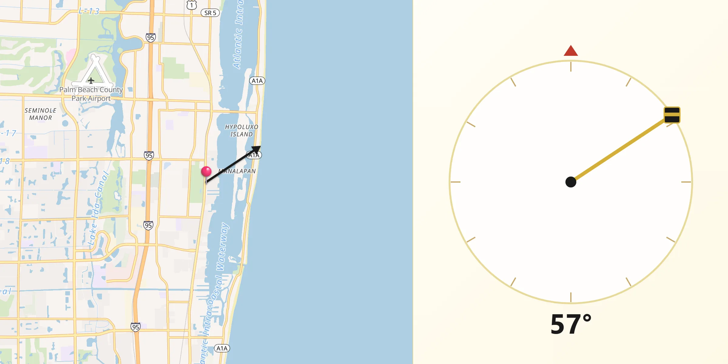 Qibla Direction from Hypoluxo