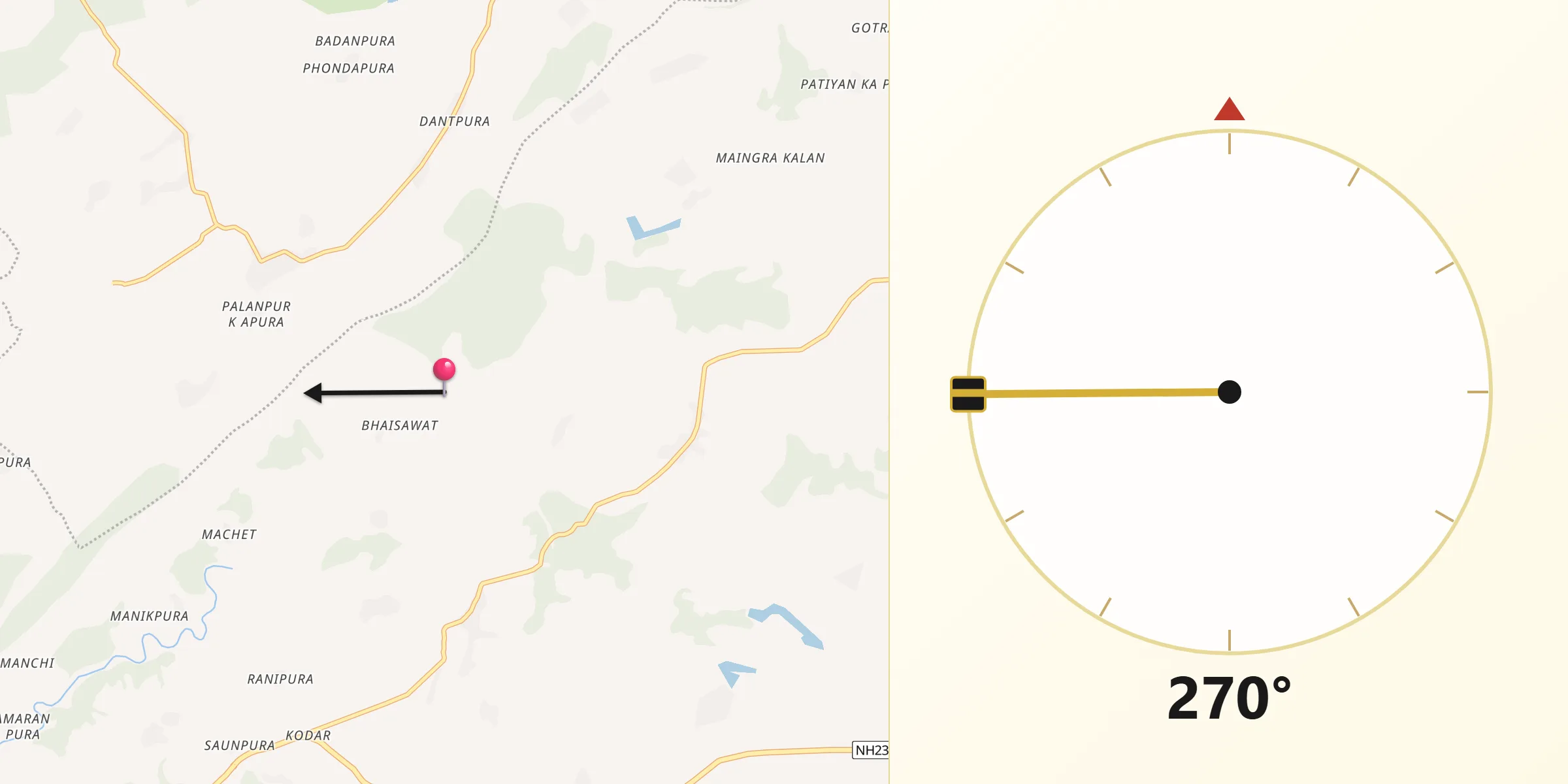 Qibla Direction from Karauli