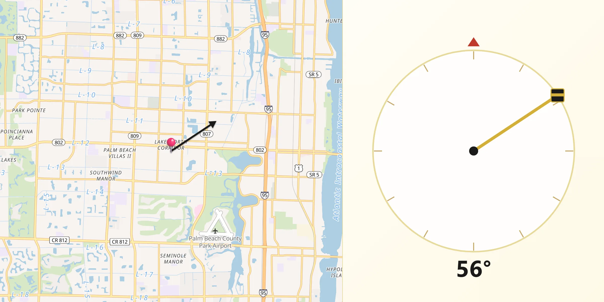 Qibla Direction from Lake Worth Corridor