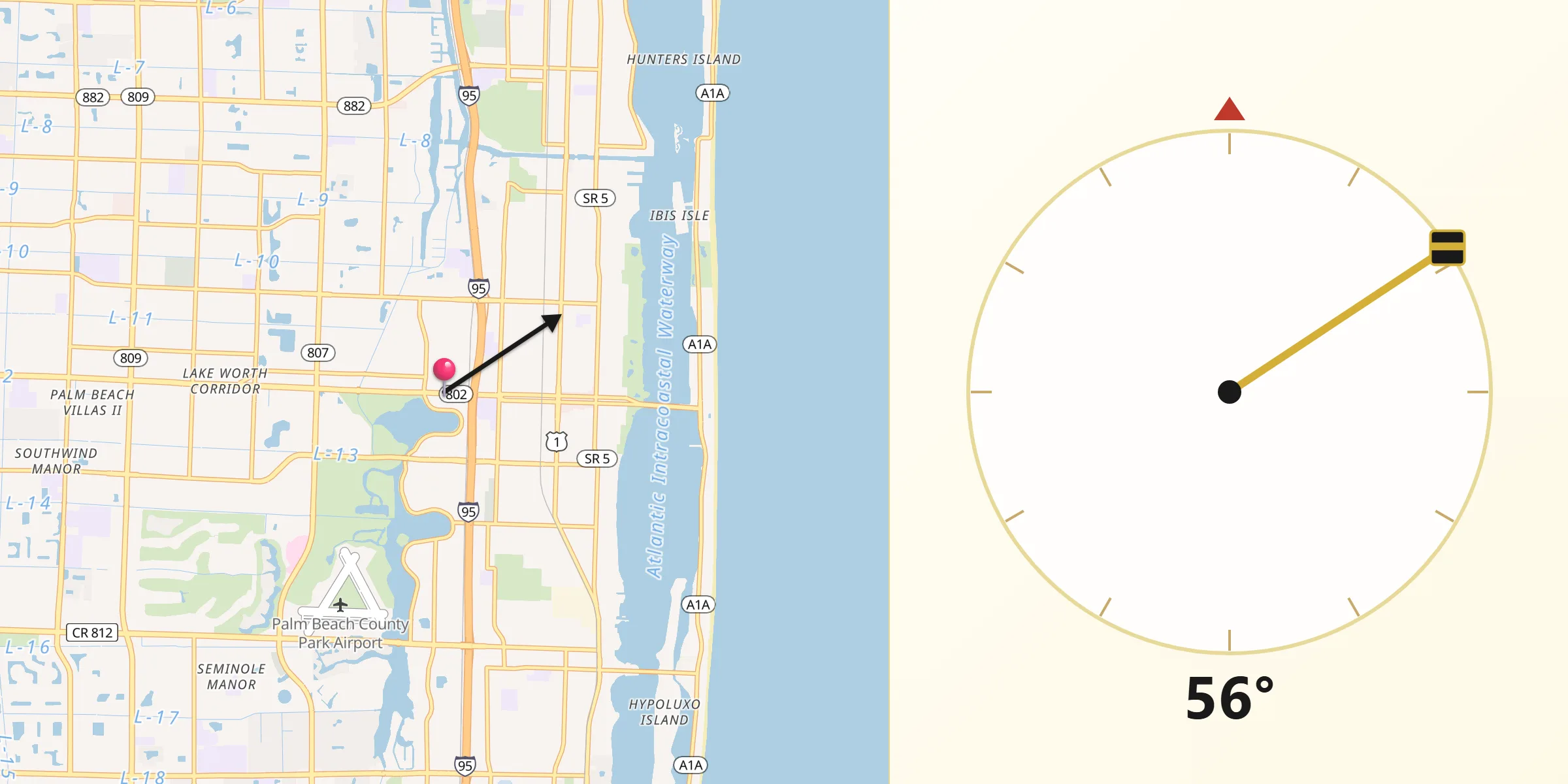 Qibla Direction from Lake Worth