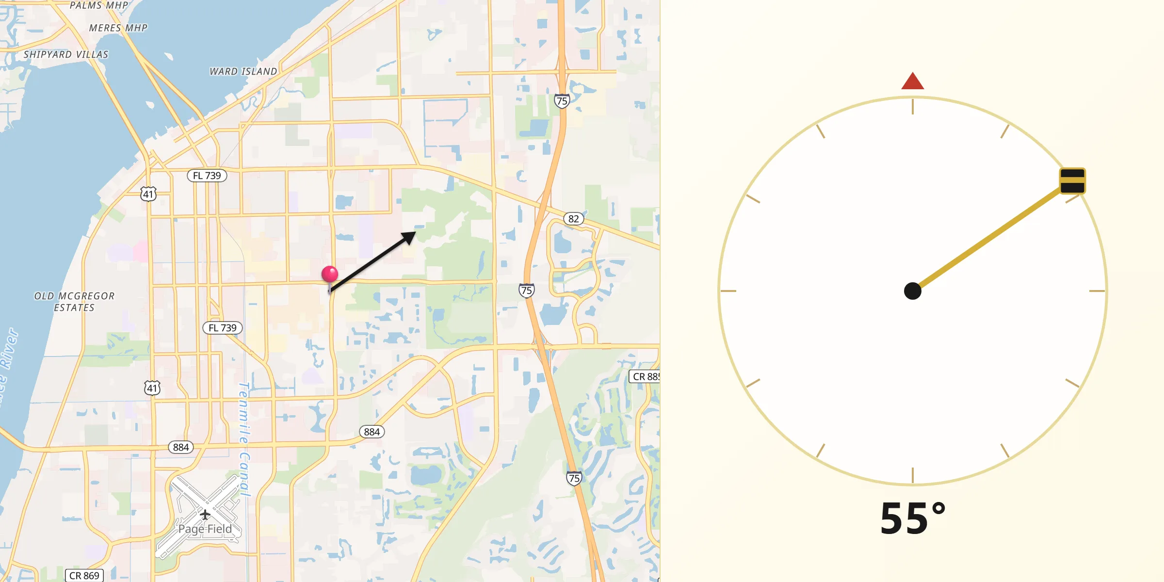 Qibla Direction from Fort Myers