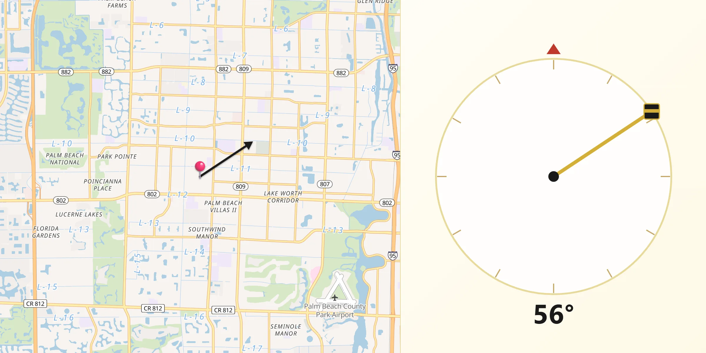 Qibla Direction from Greenacres City