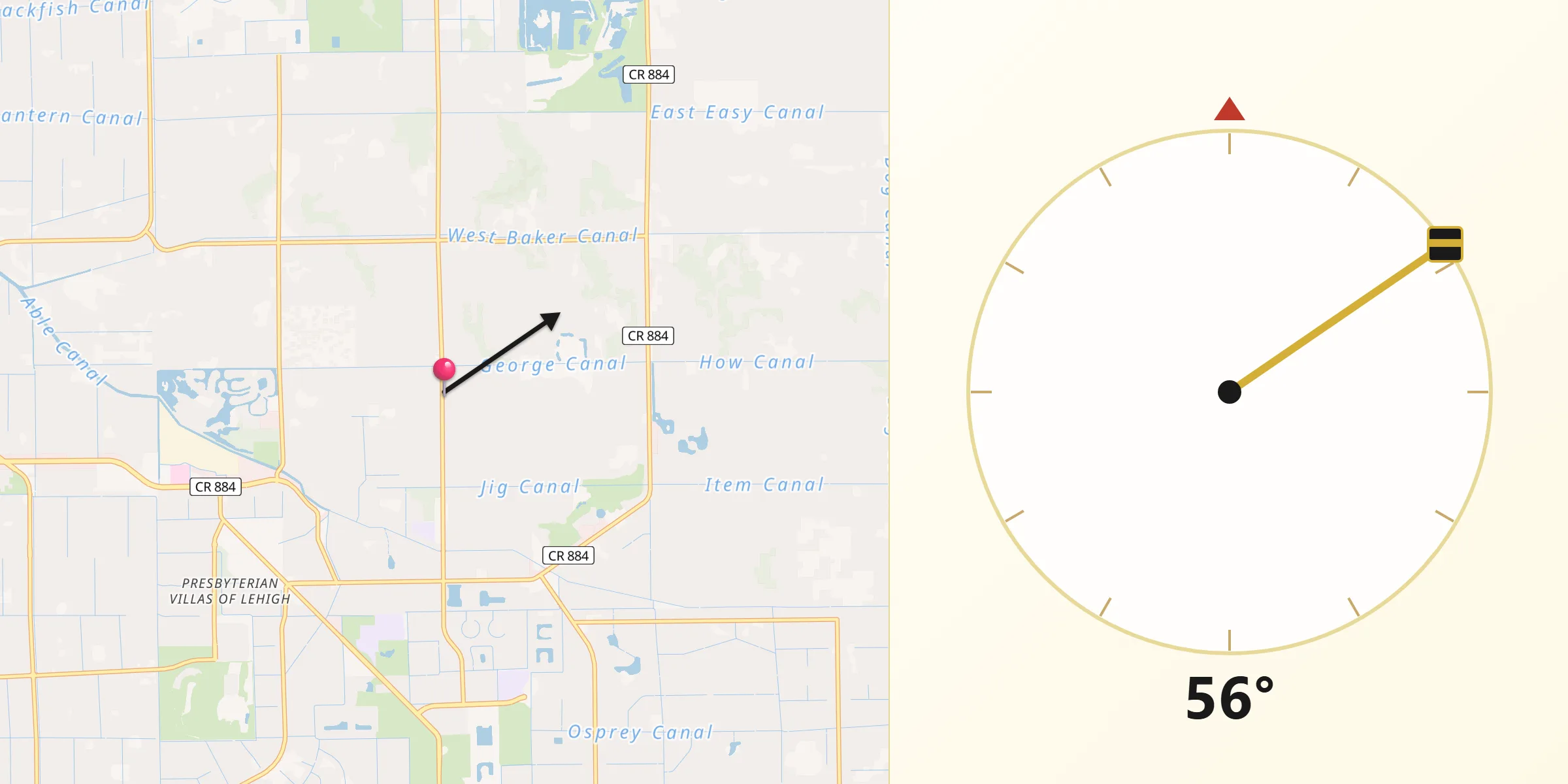 Qibla Direction from Lehigh Acres