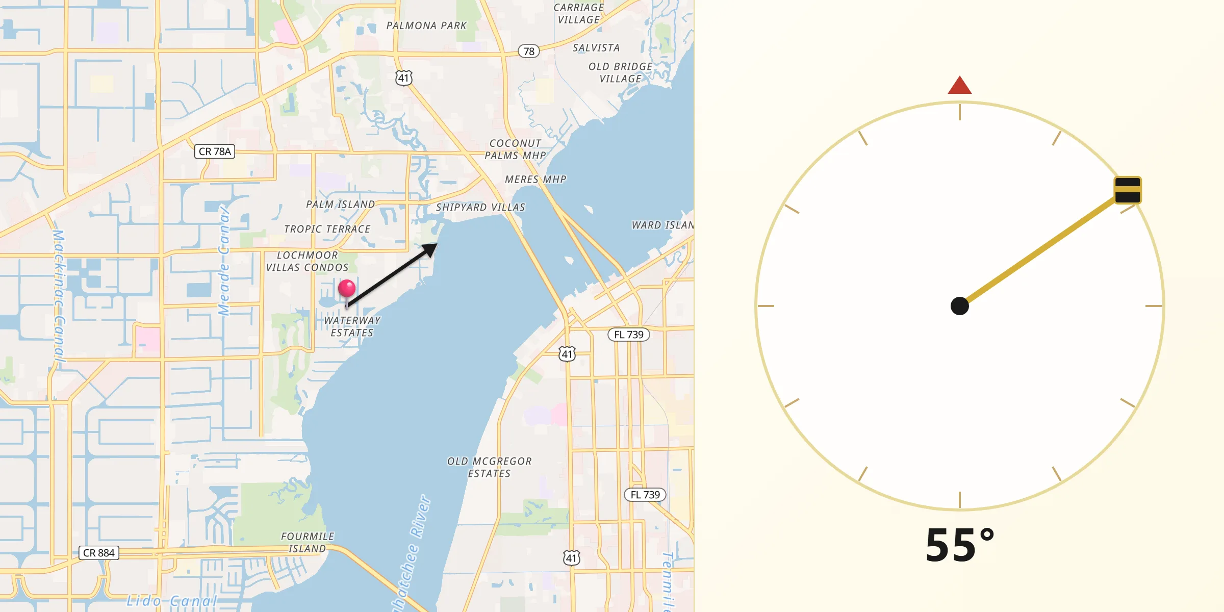 Qibla Direction from Lochmoor Waterway Estates