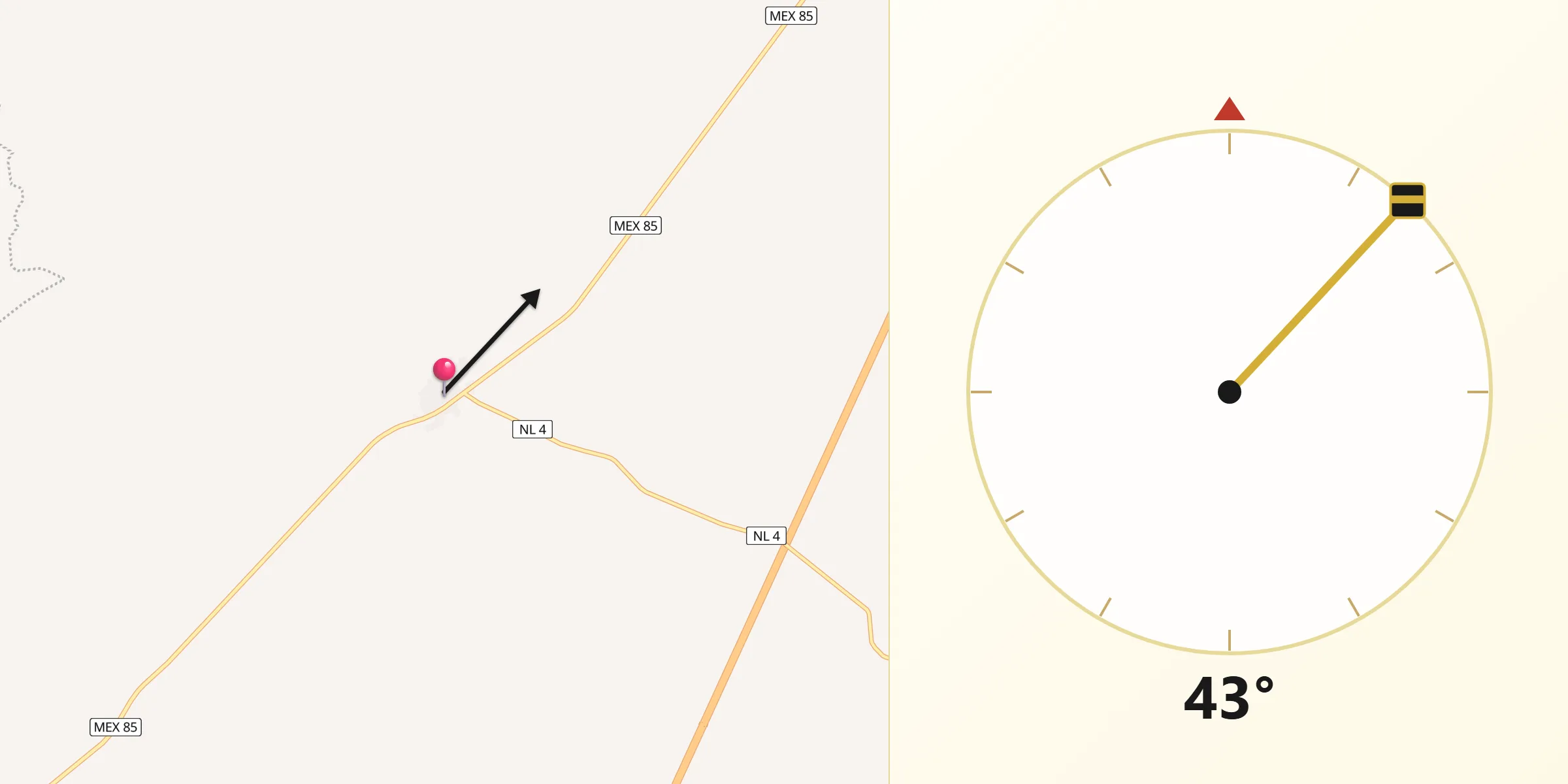 Dirección de la Qibla desde Vallecillo