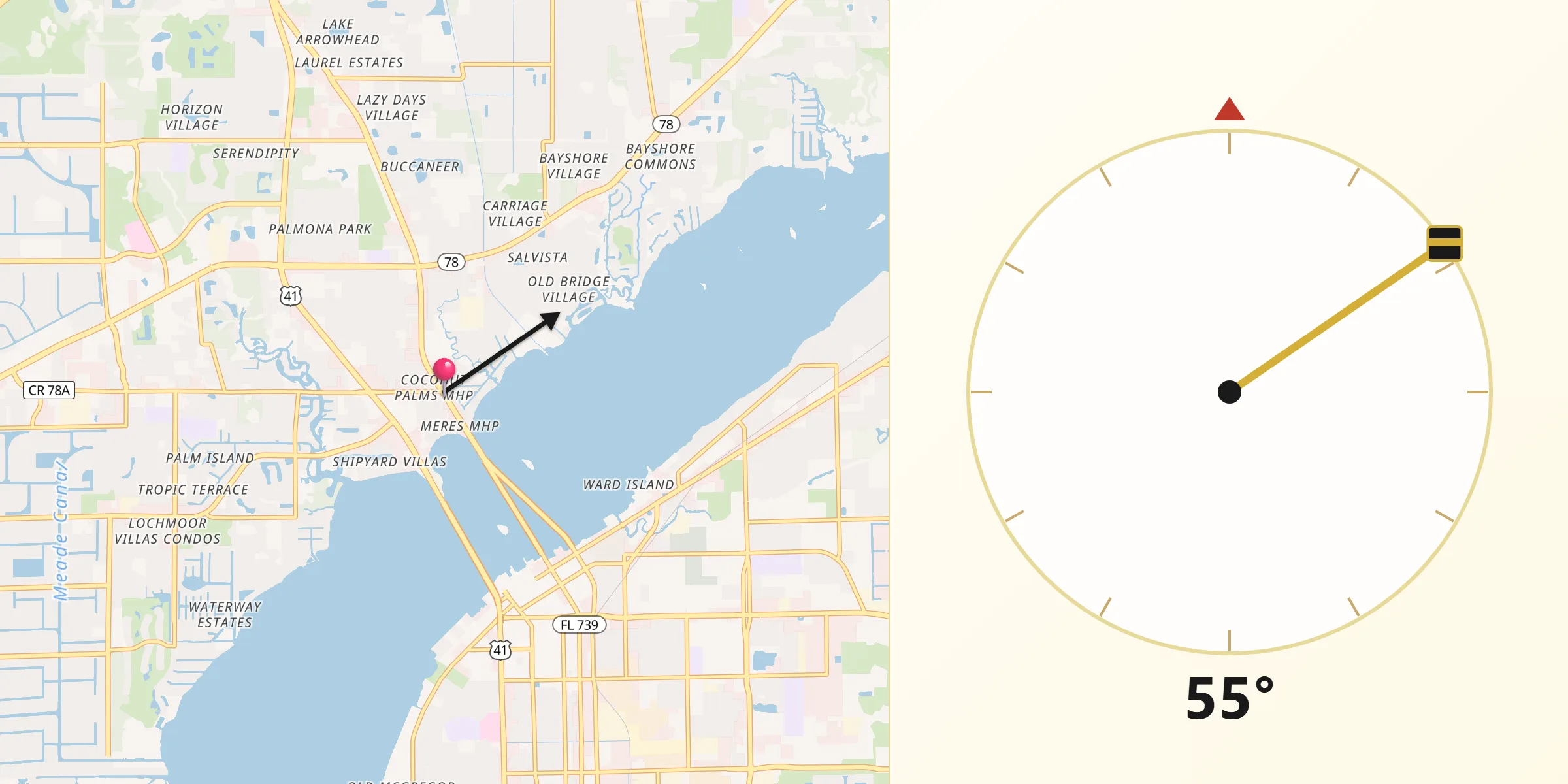 Qibla Direction from North Fort Myers