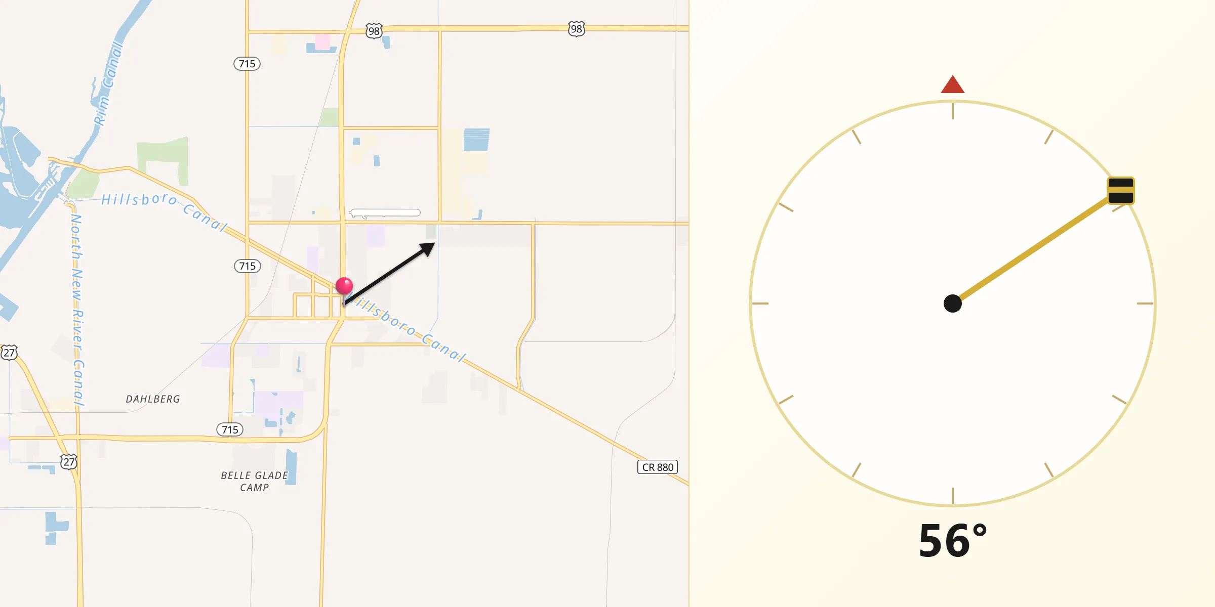 Qibla Direction from Belle Glade
