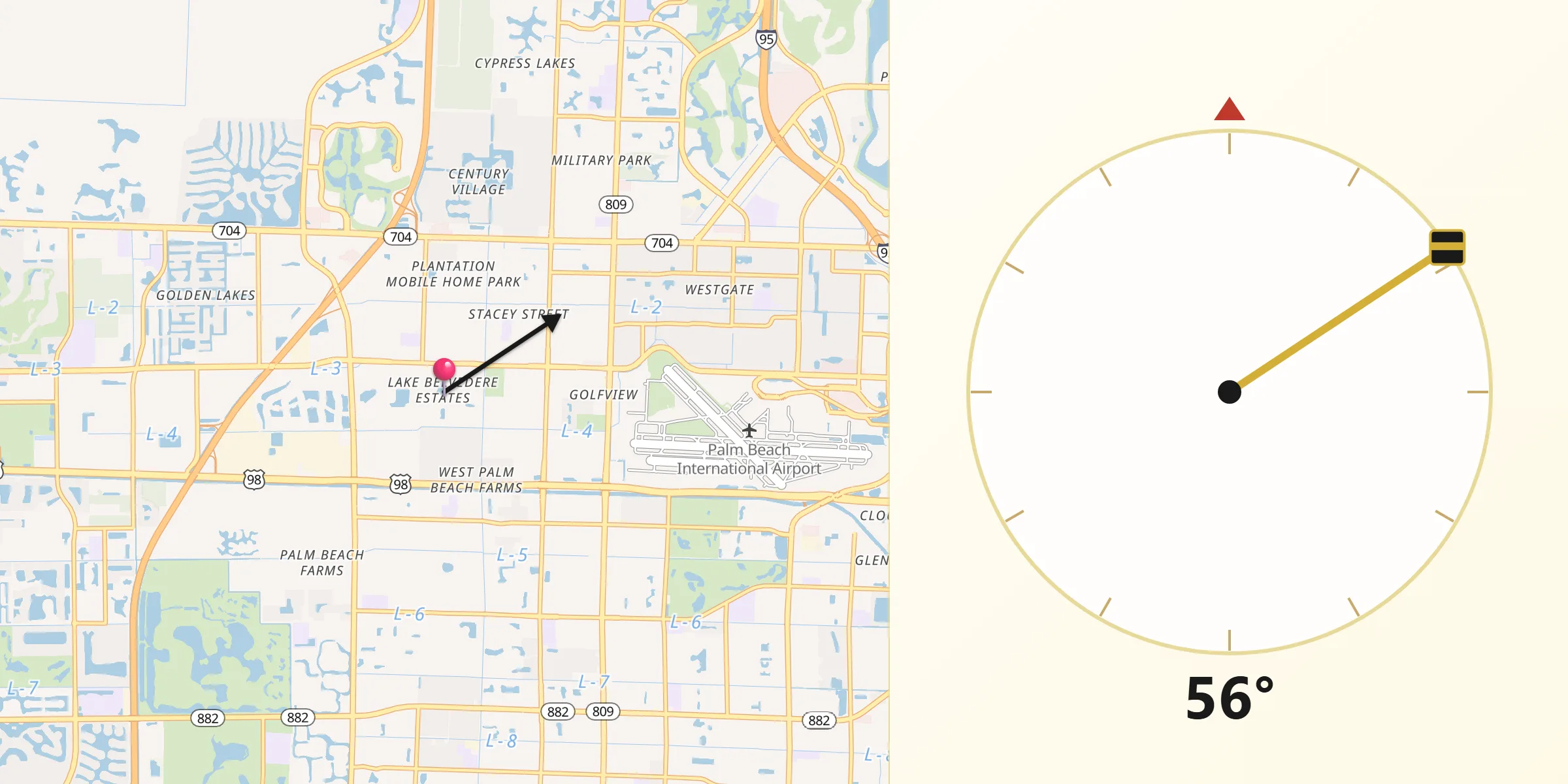 Qibla Direction from Lake Belvedere Estates