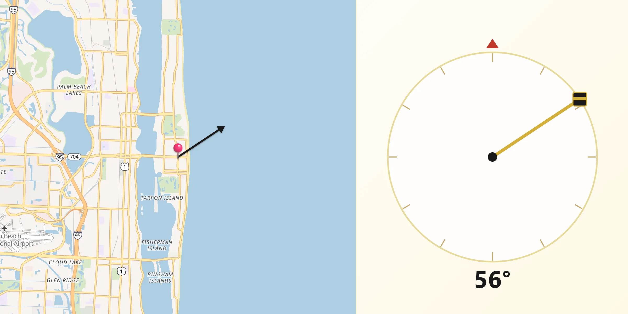 Qibla Direction from Palm Beach