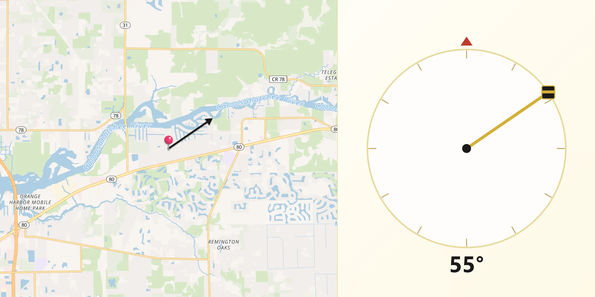 Qibla Direction from Fort Myers Shores