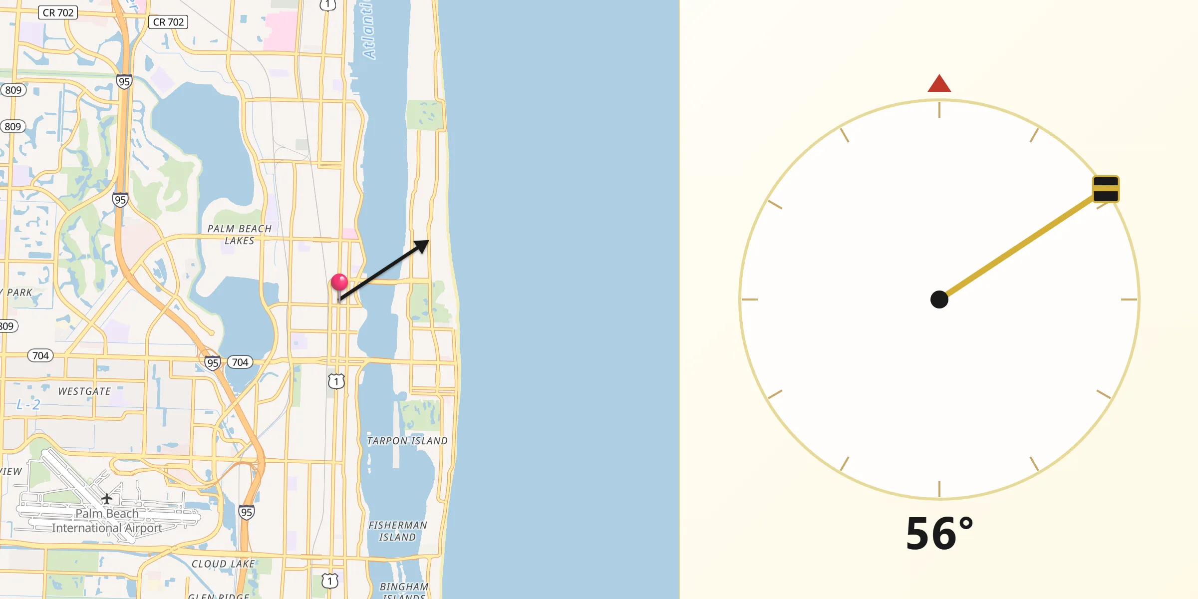 Qibla Direction from West Palm Beach