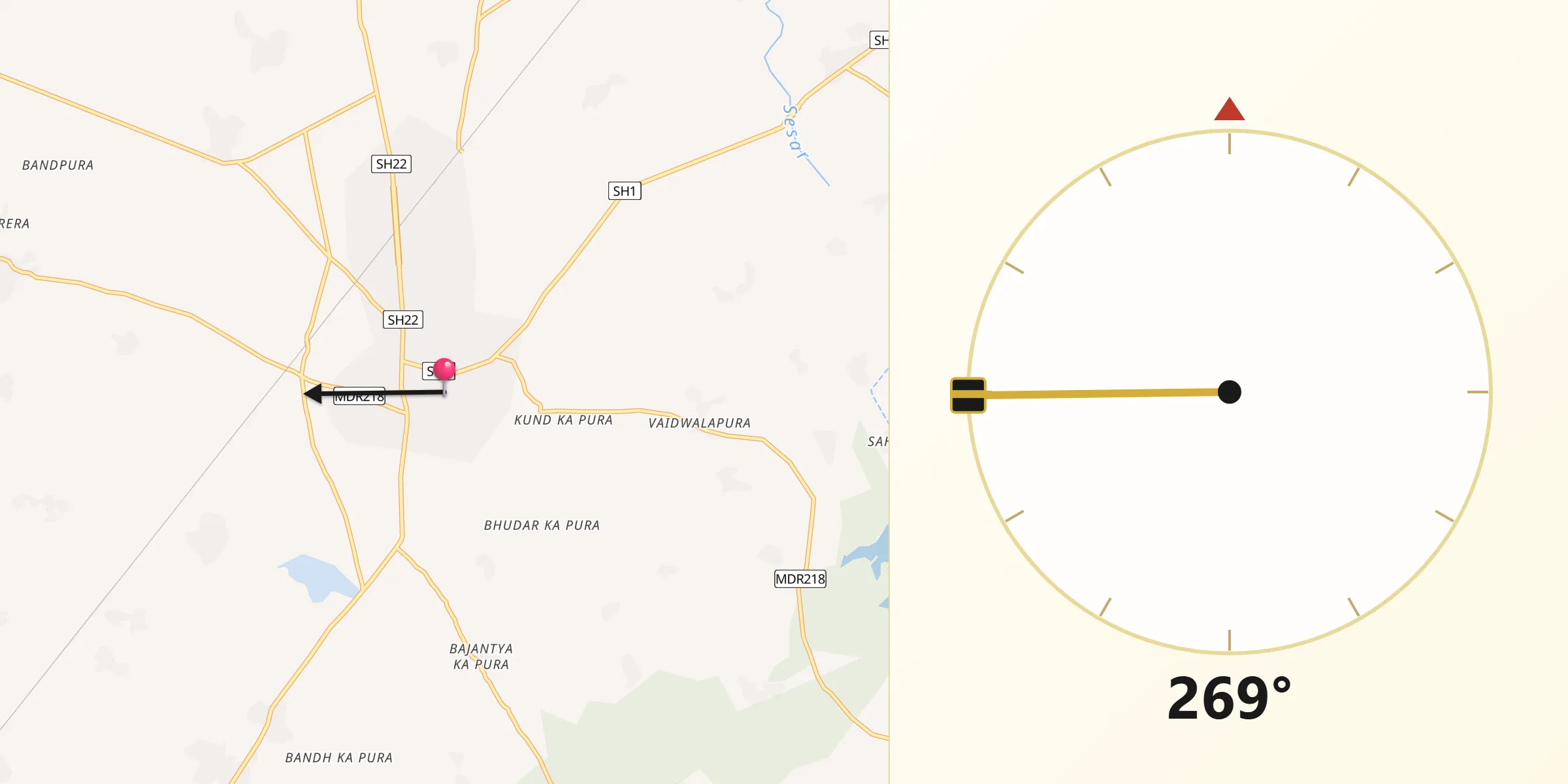 Qibla Direction from Hindaun