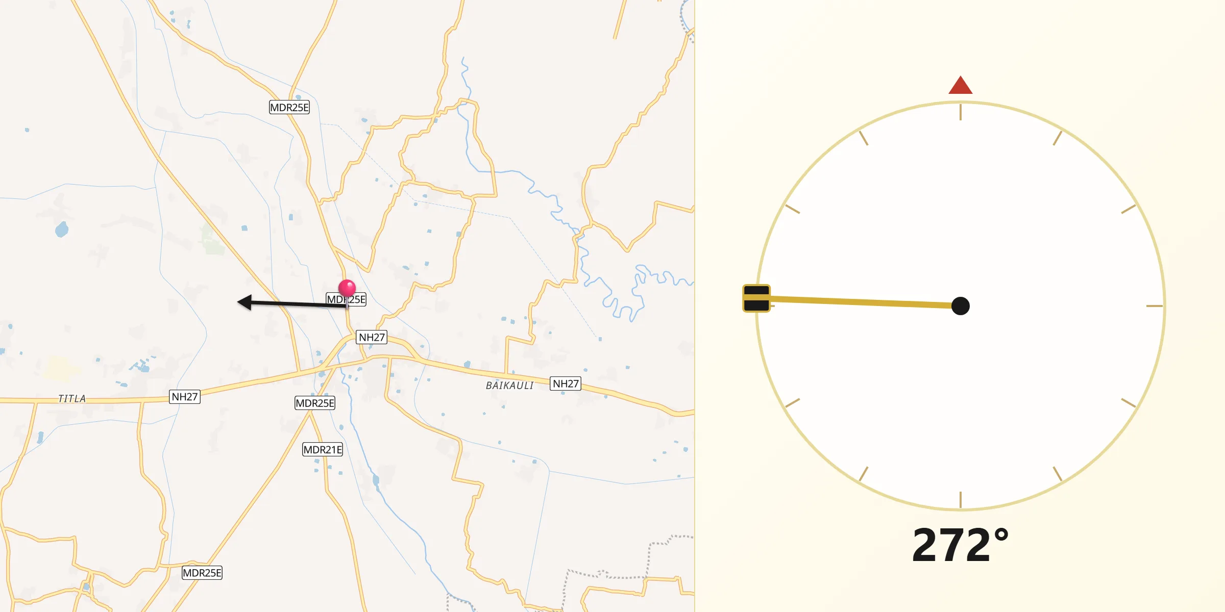 Hata (India) থেকে কিবলার দিক