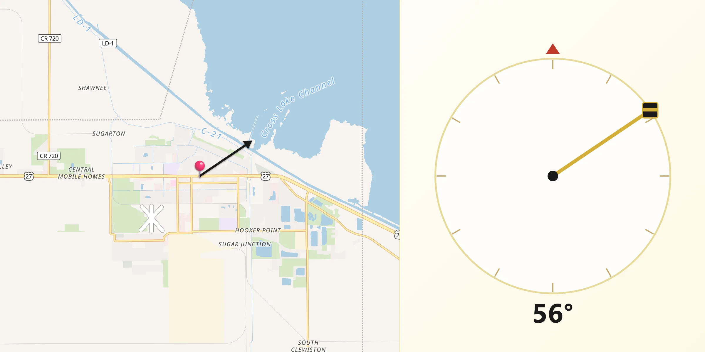 Qibla Direction from Clewiston