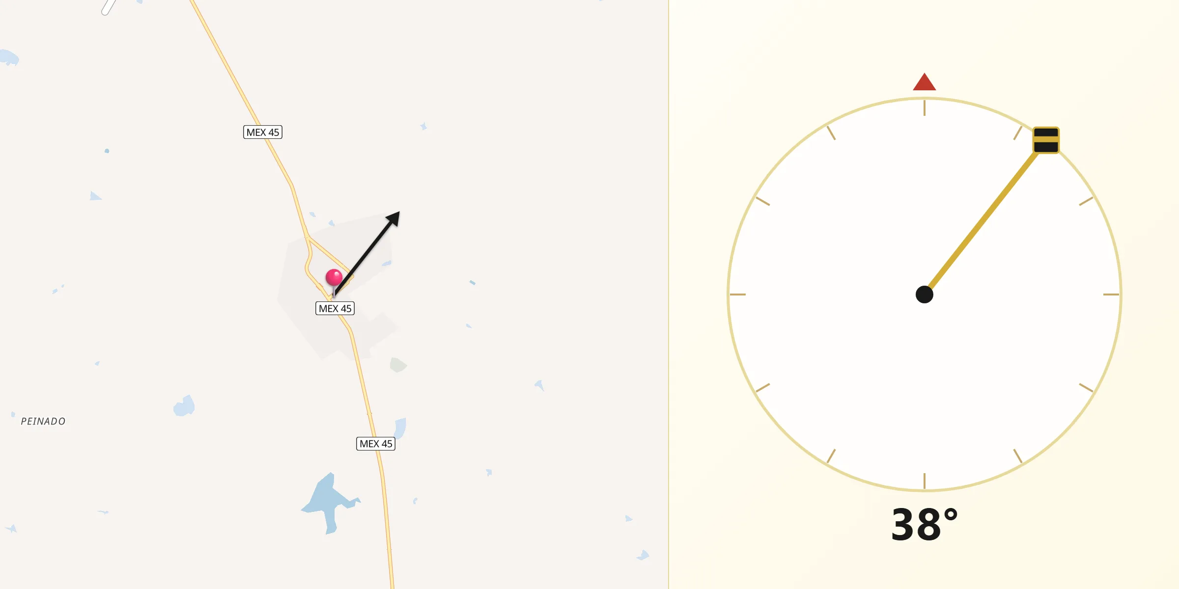 Dirección de la Qibla desde Heroica Matamoros