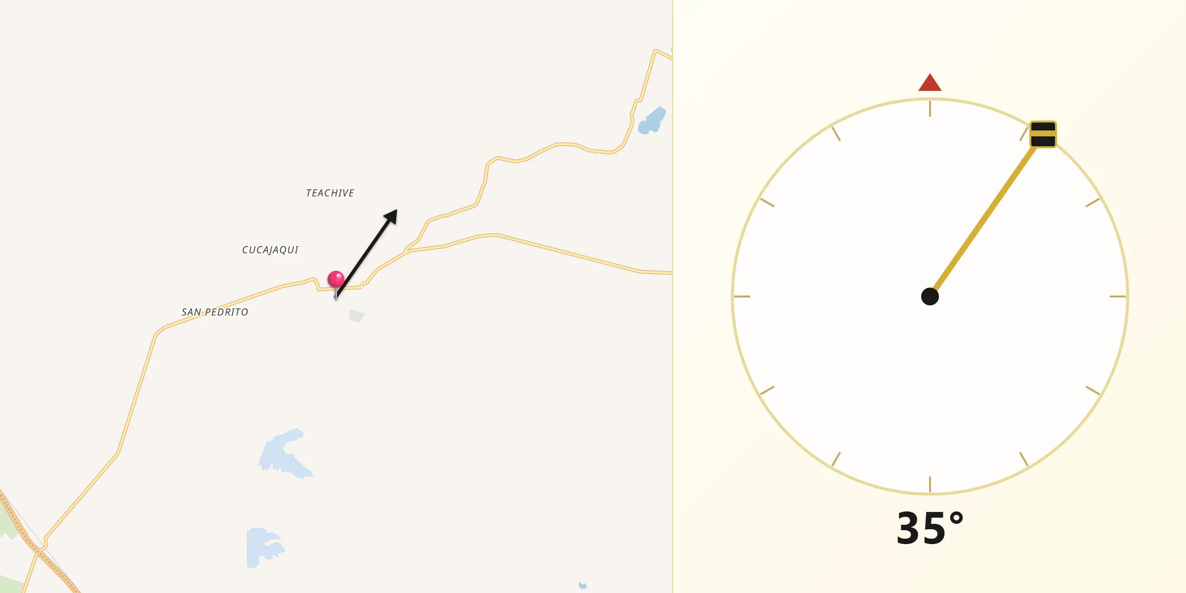 Dirección de la Qibla desde Masiaca