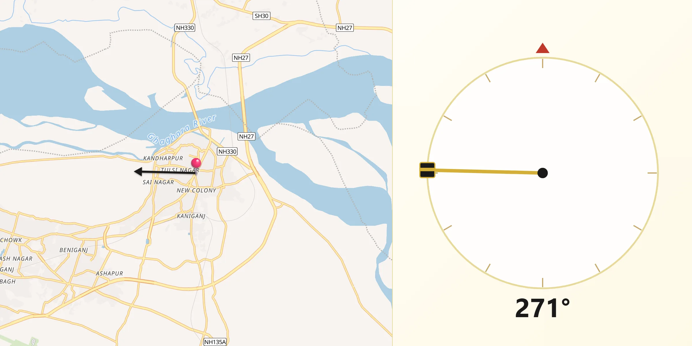 Qibla Direction from Ayodhya