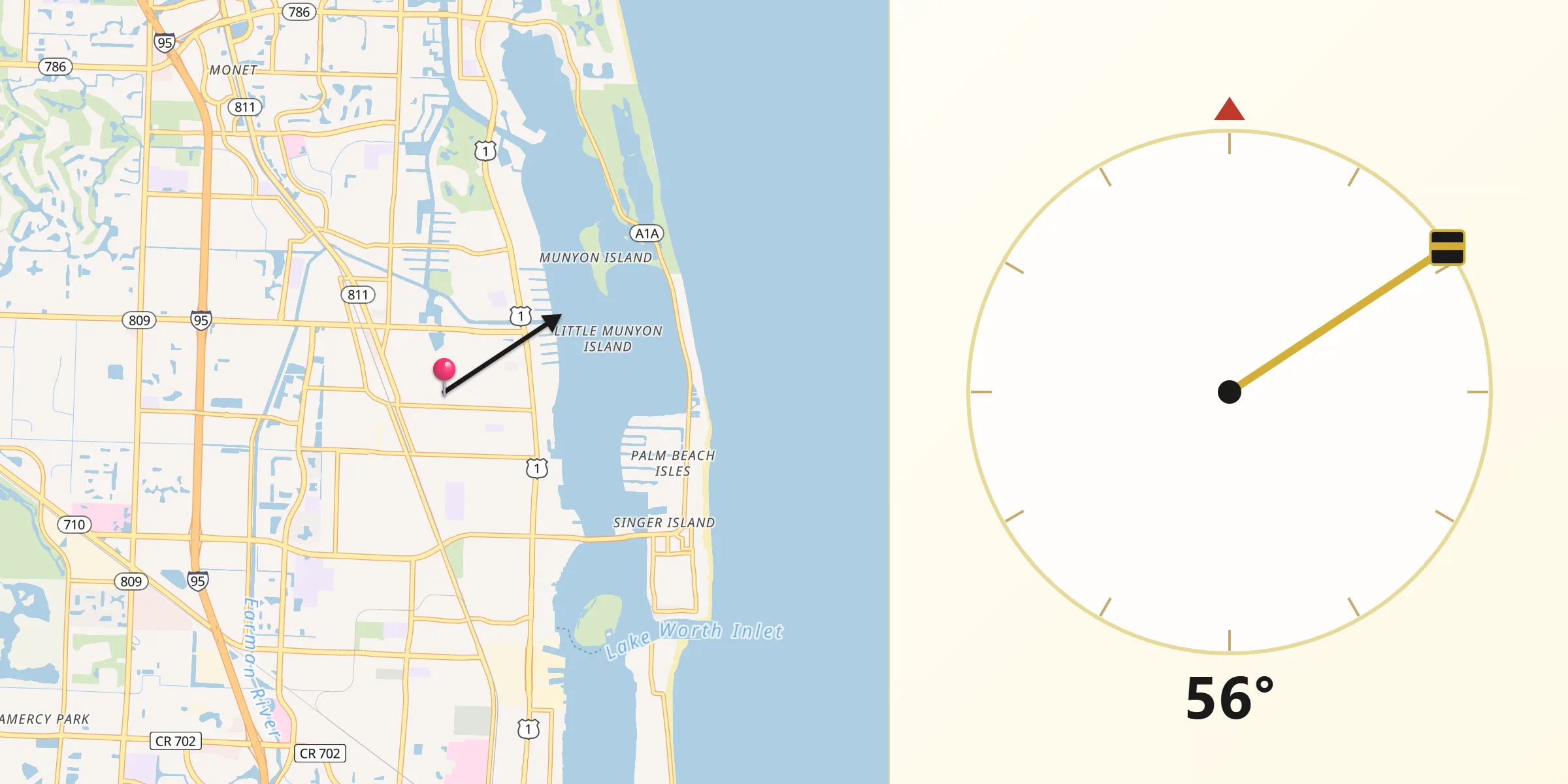 Qibla Direction from Lake Park