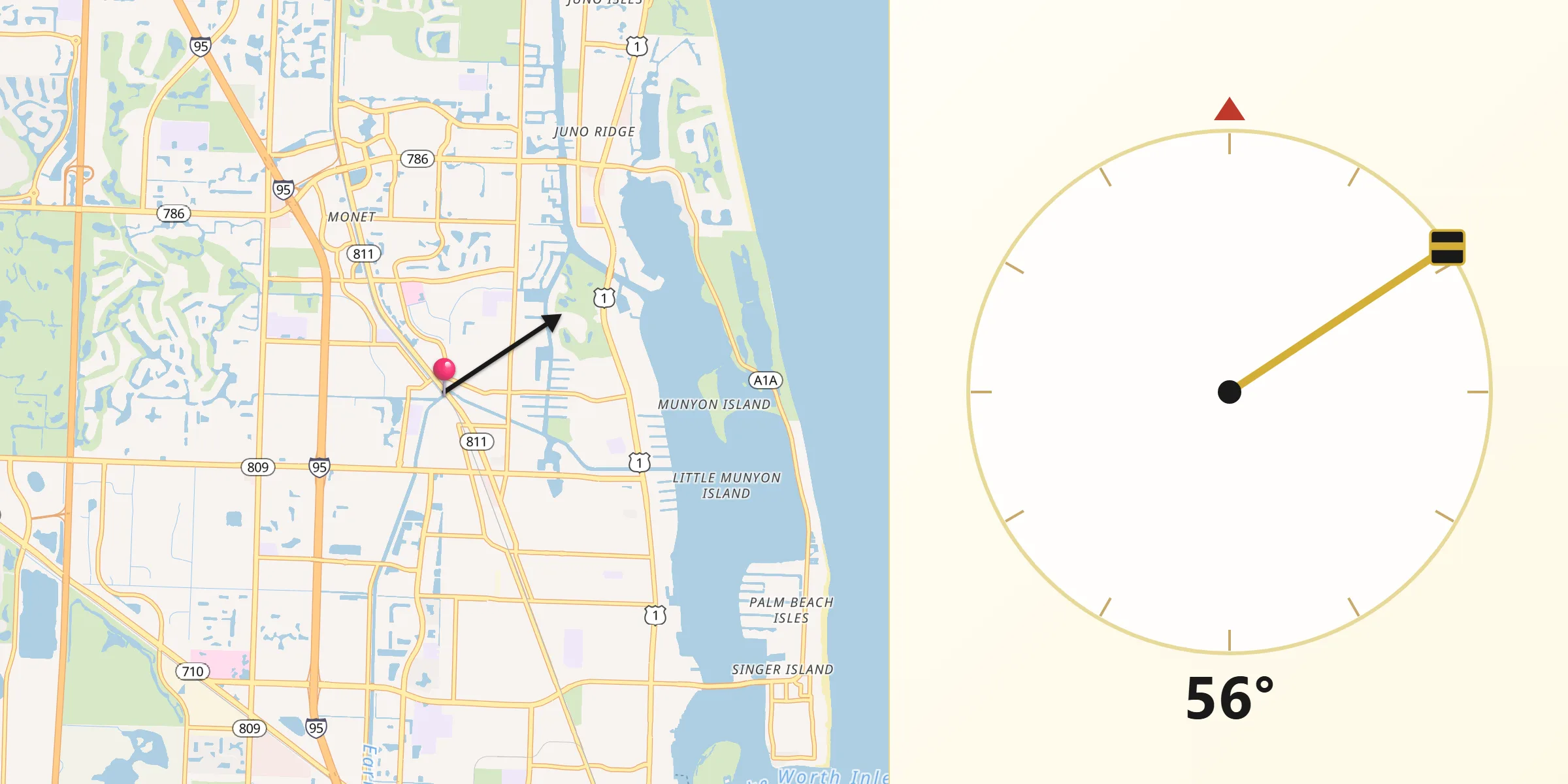 Qibla Direction from North Palm Beach
