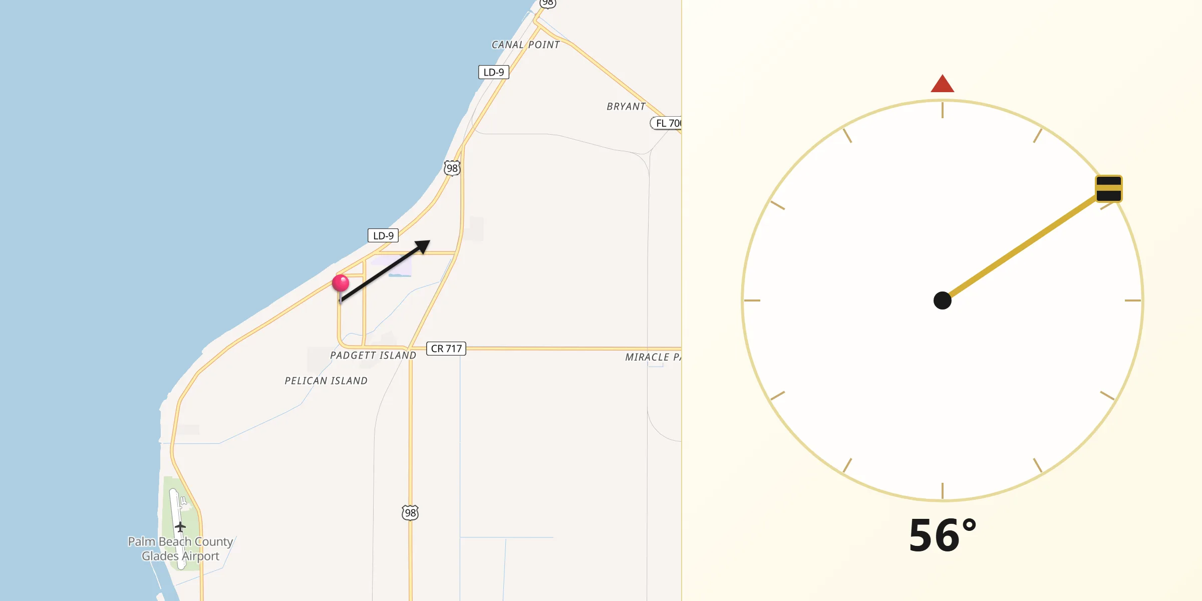 Qibla Direction from Pahokee