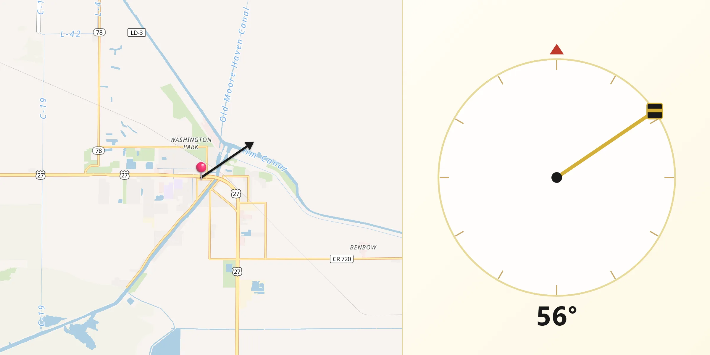 Qibla Direction from Moore Haven