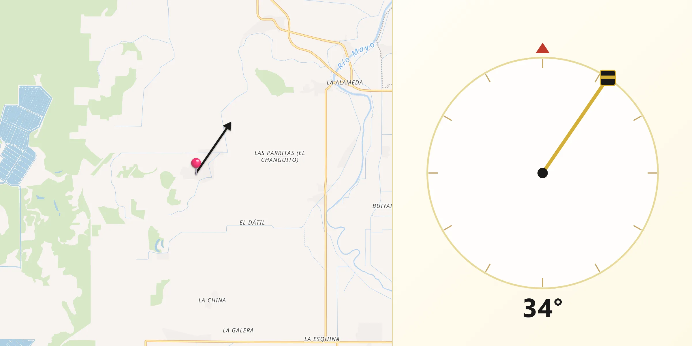 Dirección de la Qibla desde Pozo Dulce