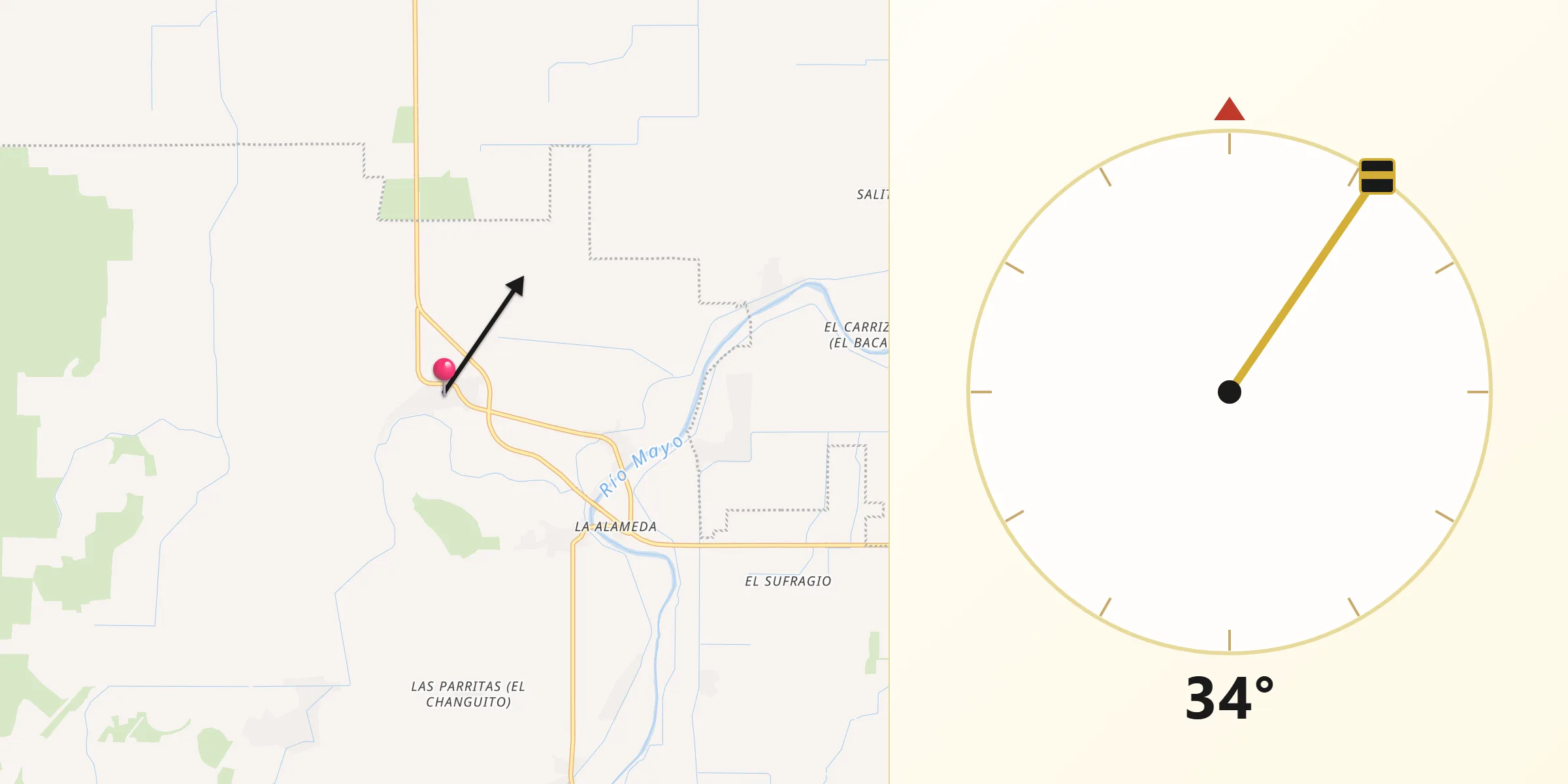 Dirección de la Qibla desde Sahuaral de Otero