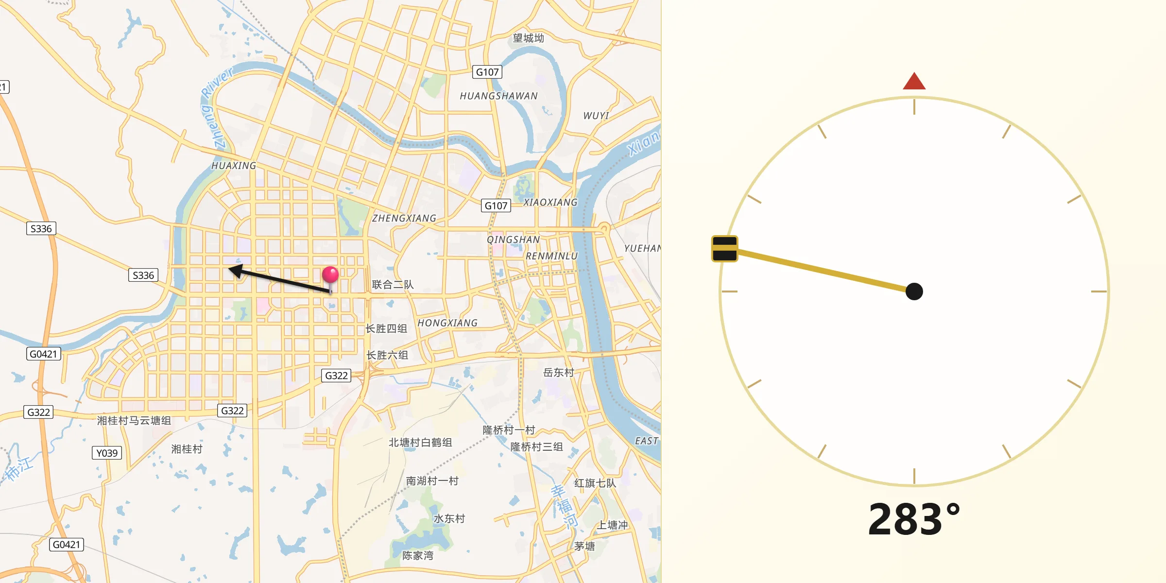 从衡阳市朝向麦加的方向