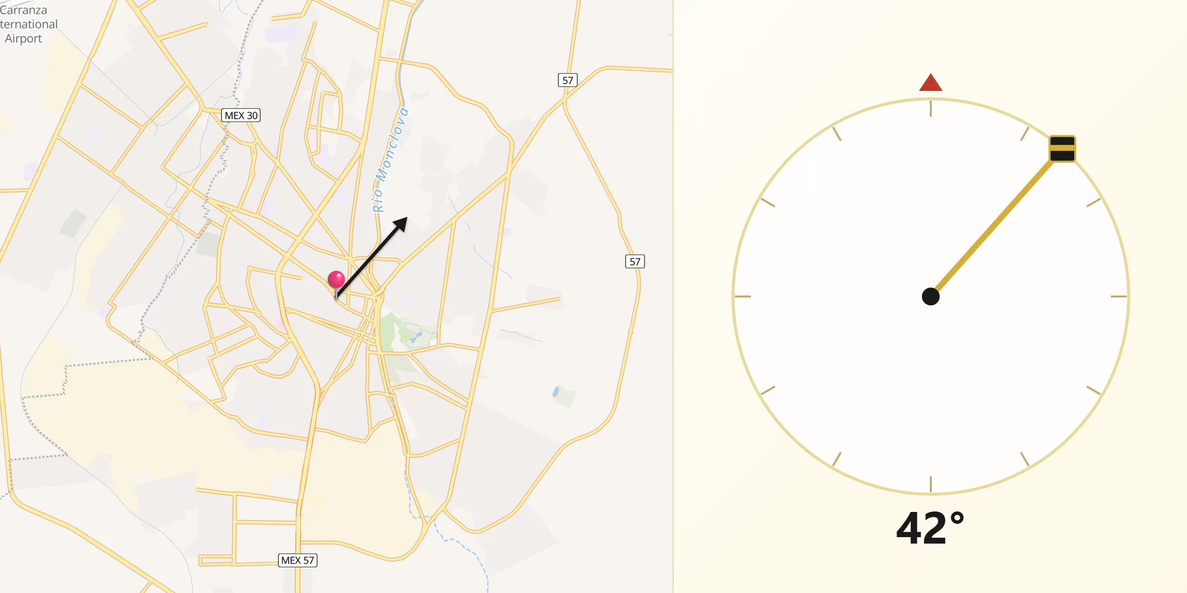 Dirección de la Qibla desde Monclova