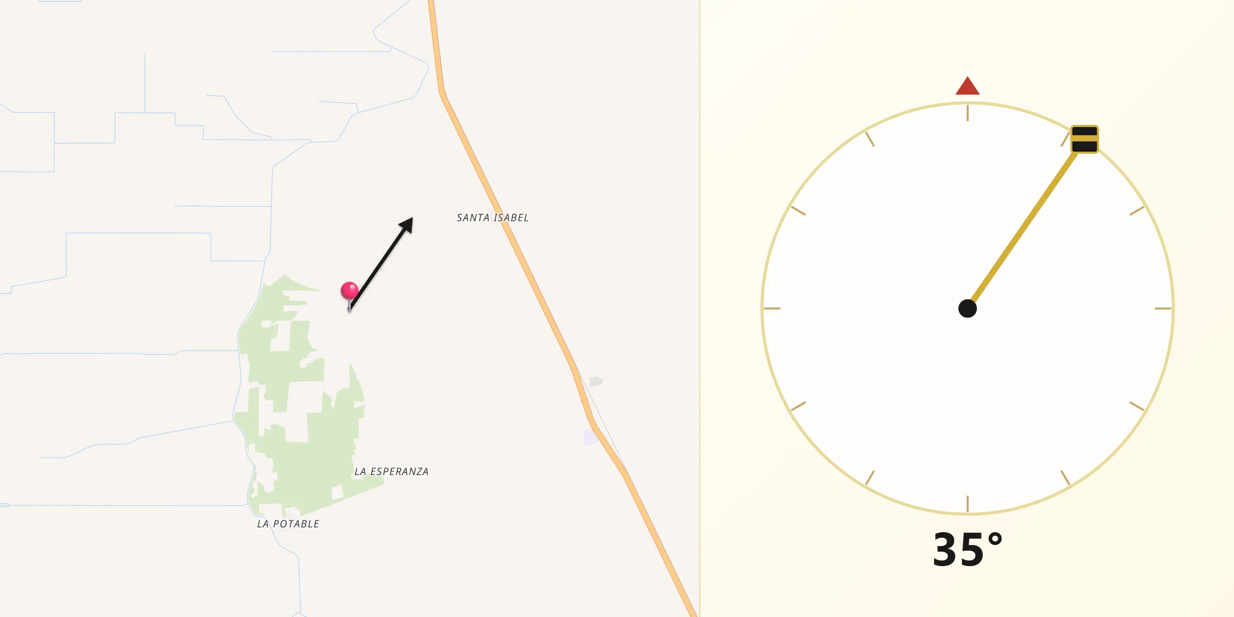 Dirección de la Qibla desde Sinahuiza