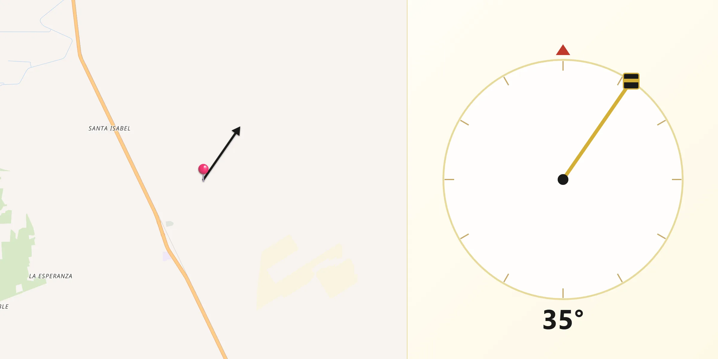 Dirección de la Qibla desde El Saneal