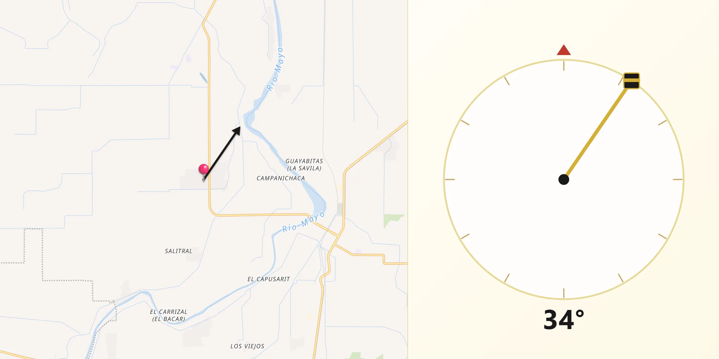 Dirección de la Qibla desde El Sahuaral