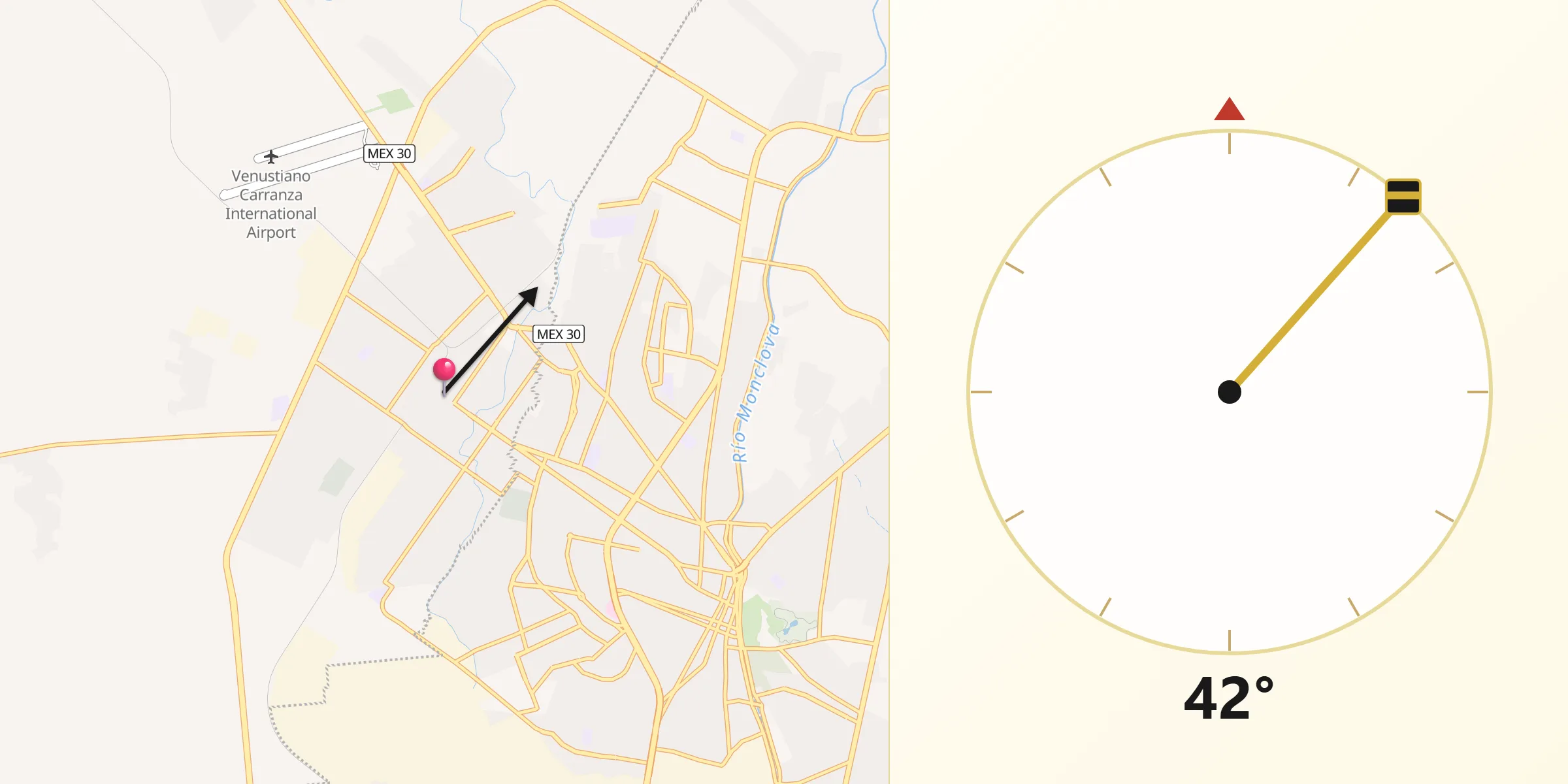 Dirección de la Qibla desde Ciudad Frontera