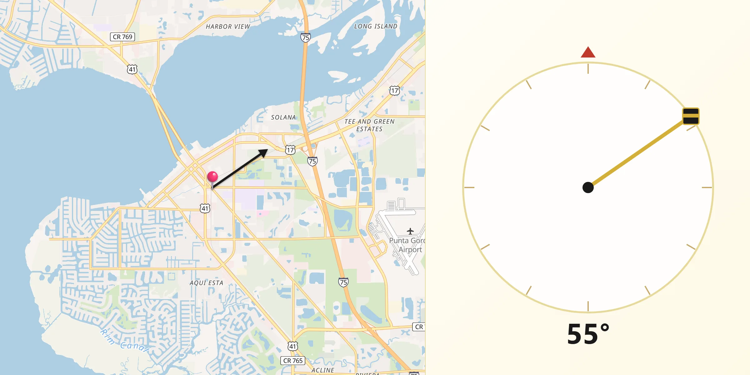 Qibla Direction from Punta Gorda