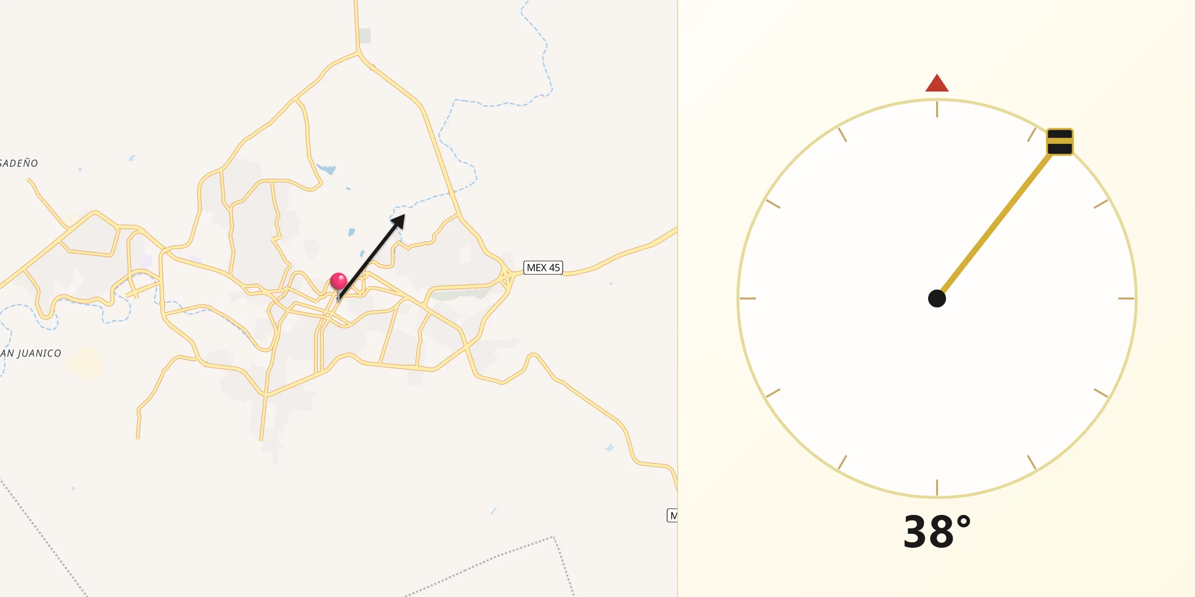 Dirección de la Qibla desde Parral