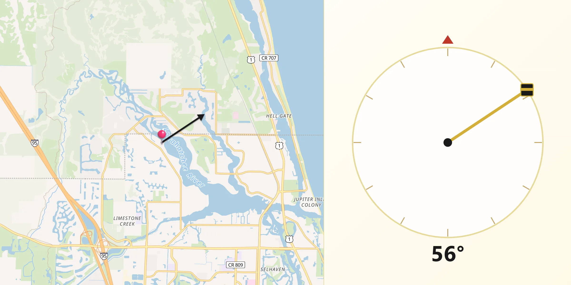 Qibla Direction from Tequesta